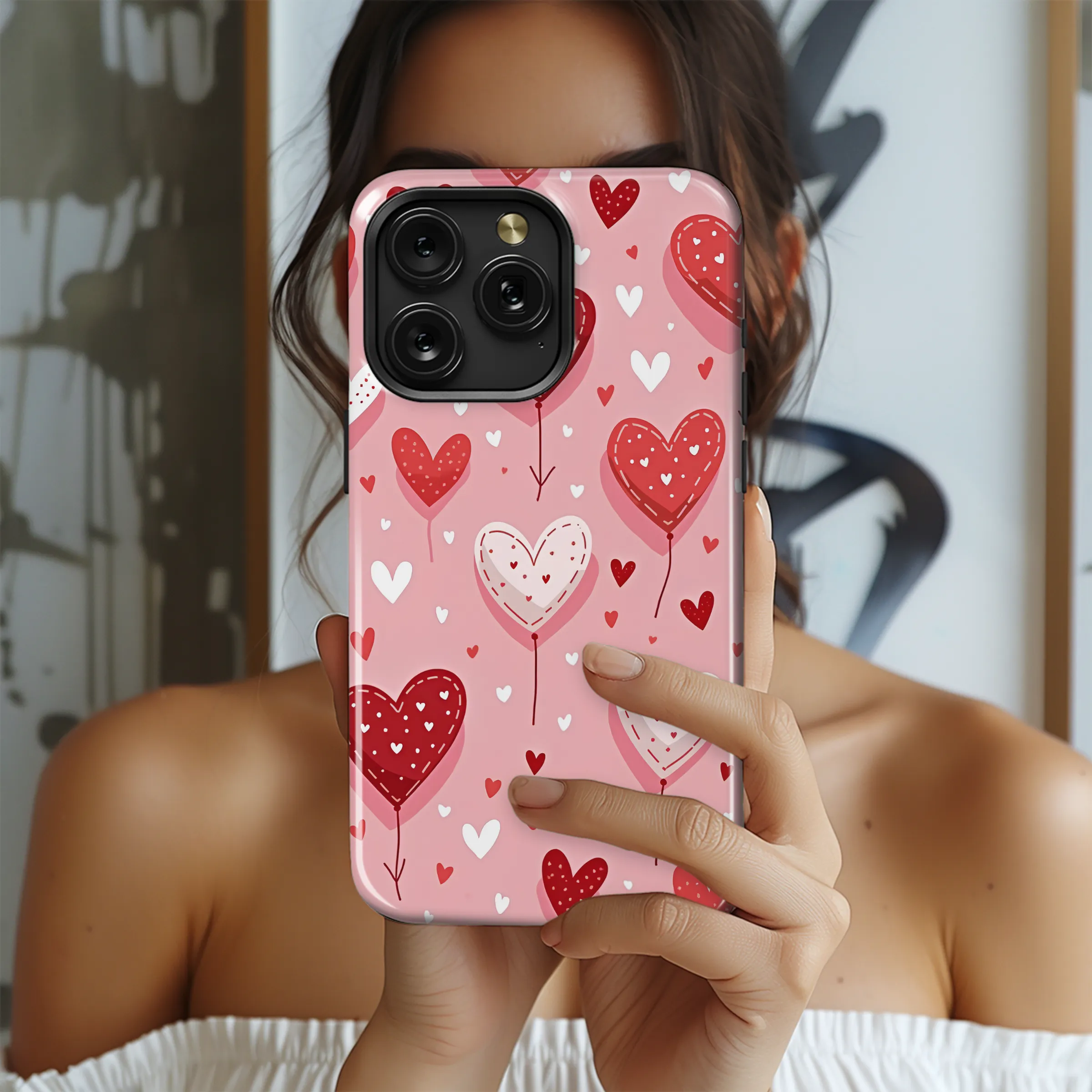 Romantic Heart Balloons Pattern Cute Love Design Phone Case Cover for iPhone 17 Pro Max 16 15 13 Samsung S25 S24 Pixel 9307 - Image 2