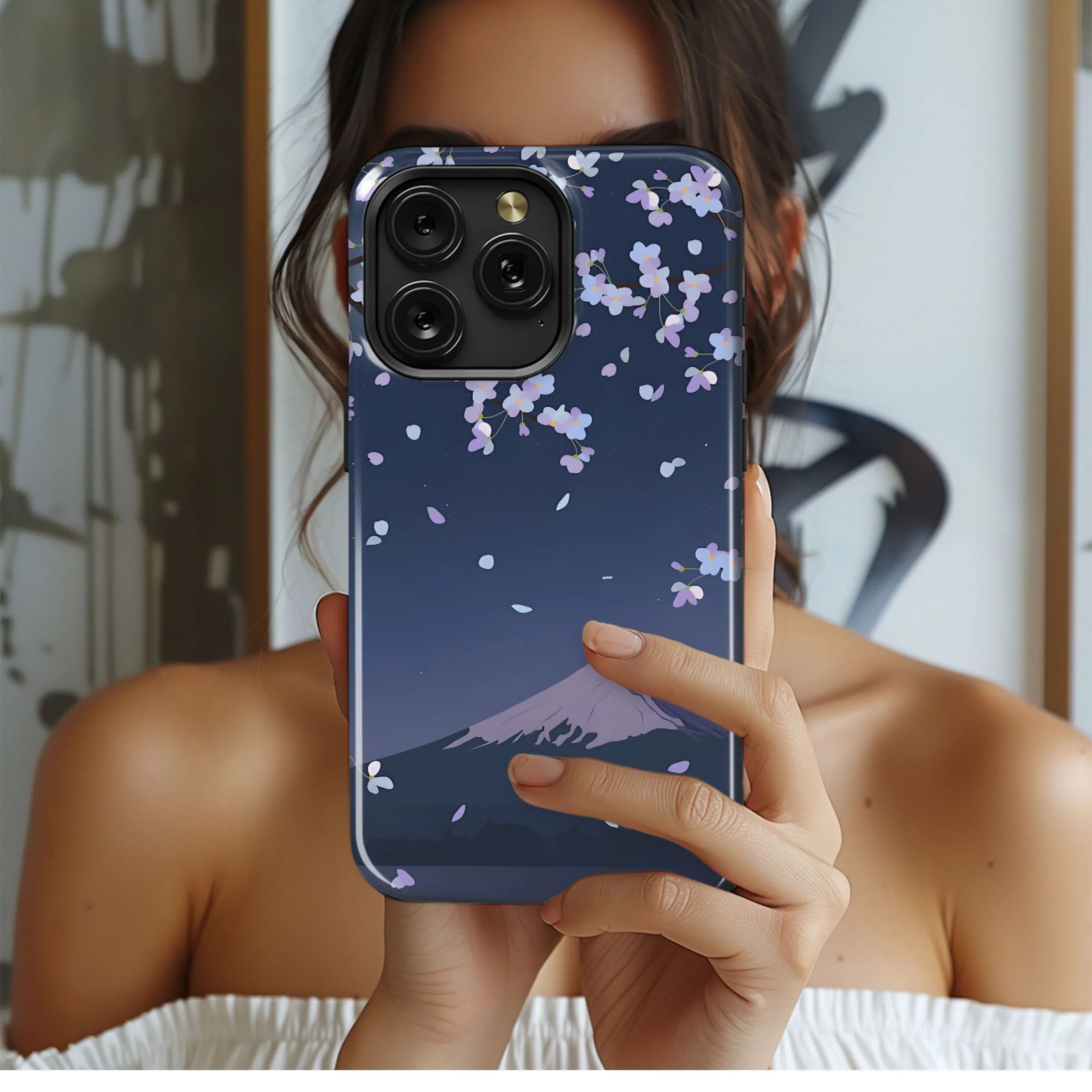 Sakura Moonlit Mountain View Phone Case iPhone Samsung Cover Pixel 5458