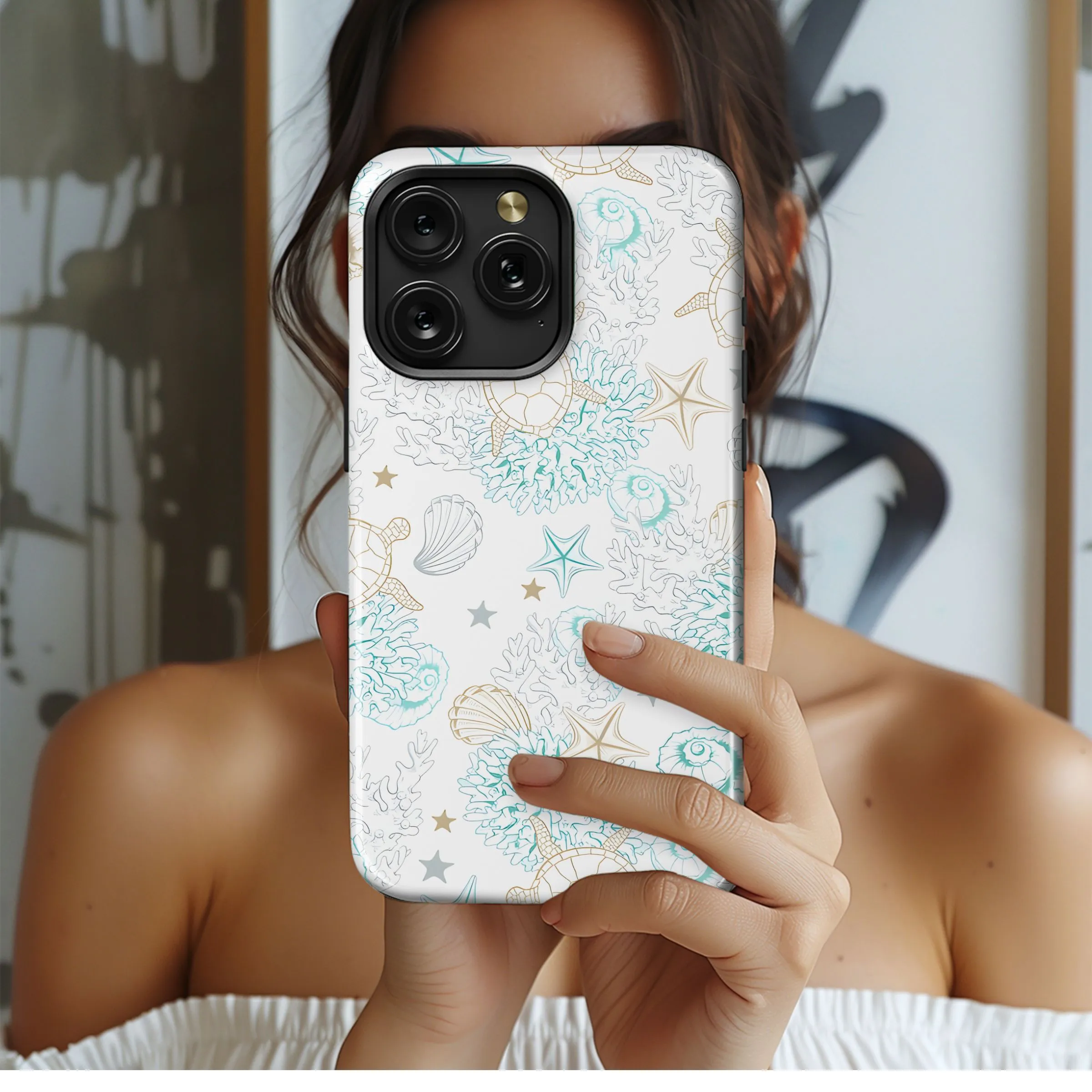 Sea Turtle Starfish Seashell Pattern Phone Case iPhone Samsung Cover Pixel 5317