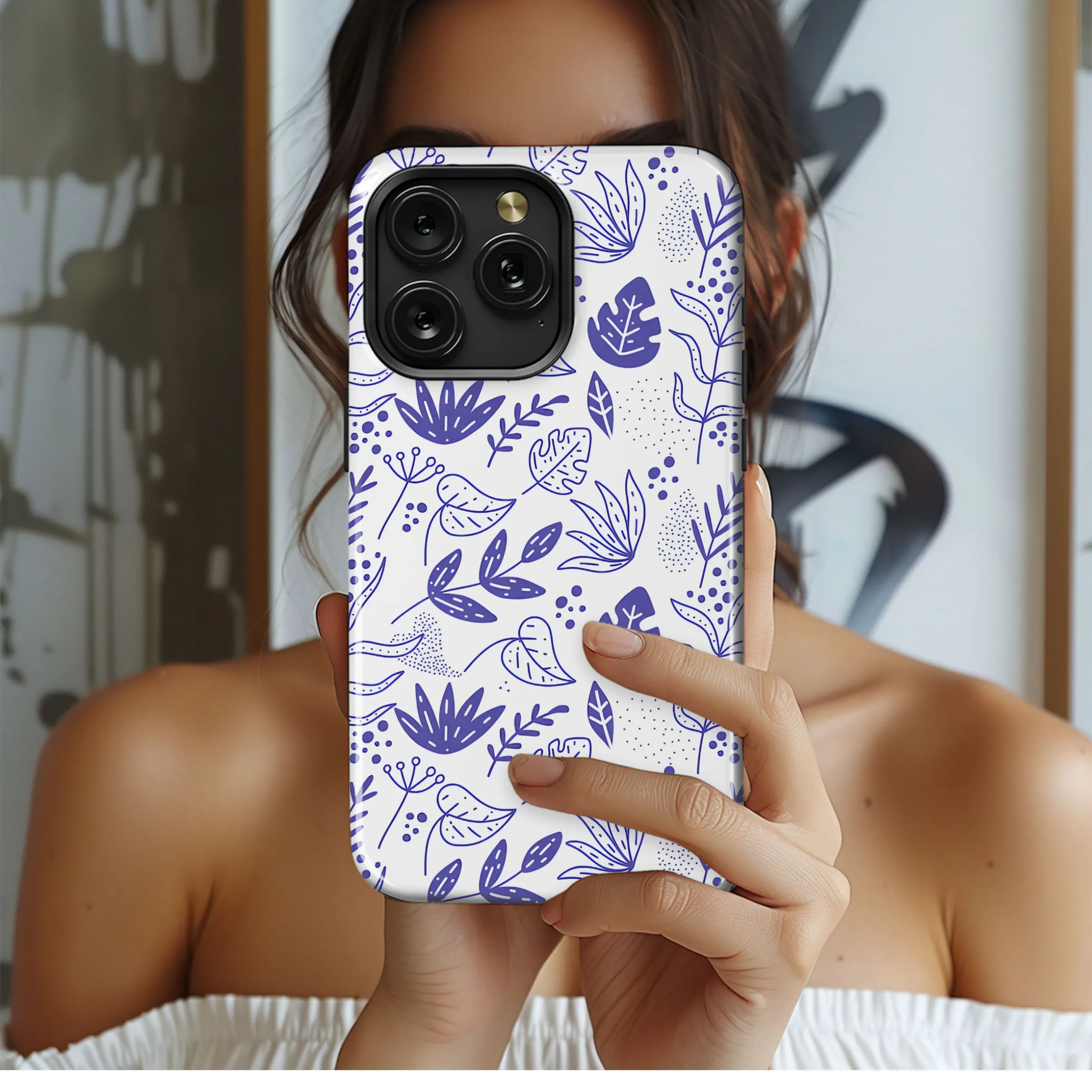 Seamless Abstract Indigo Botanical Pattern Phone Case iPhone Samsung Cover Pixel 5411
