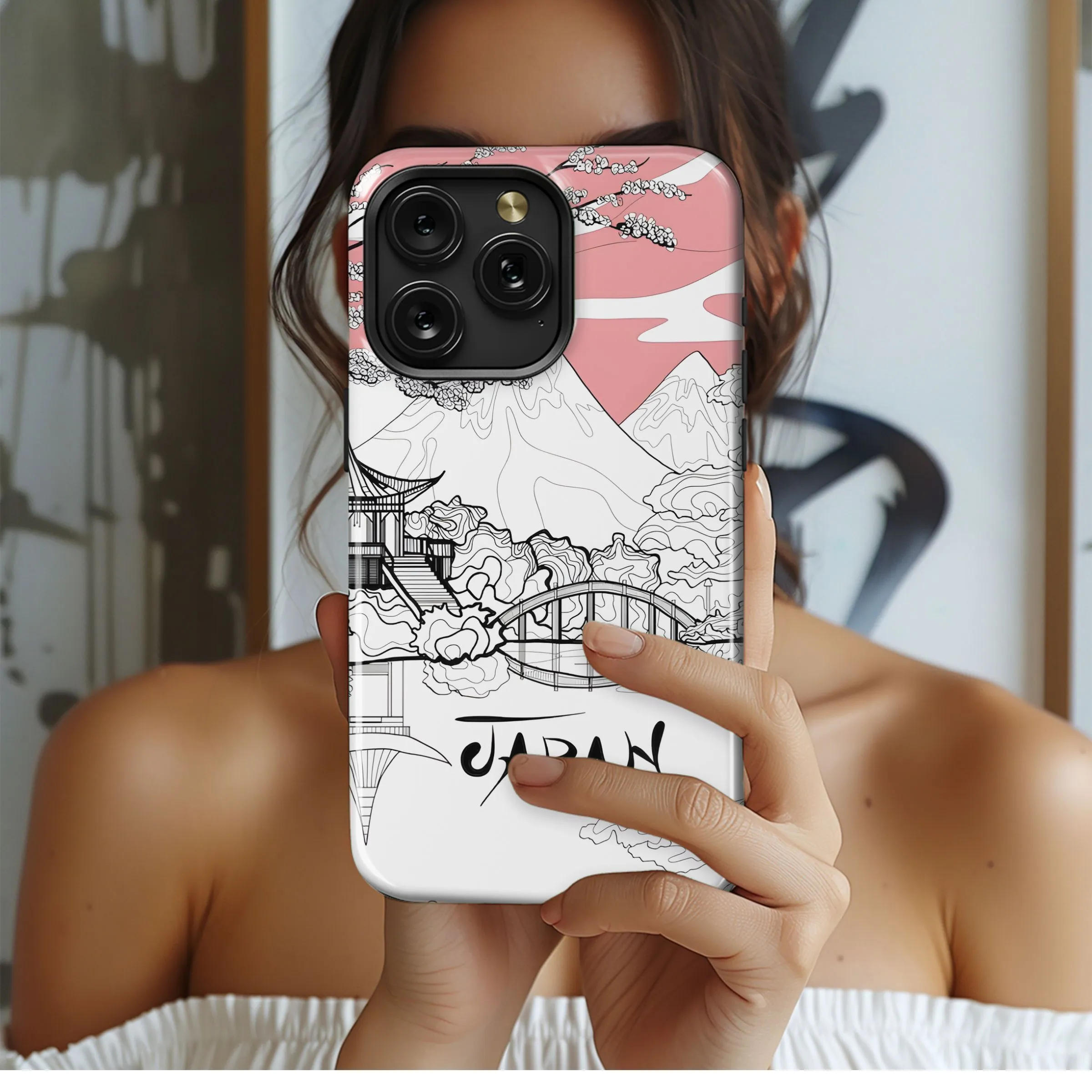 Serene Japanese Blossom Mountain Pagoda Phone Case iPhone Samsung Cover Pixel 5275