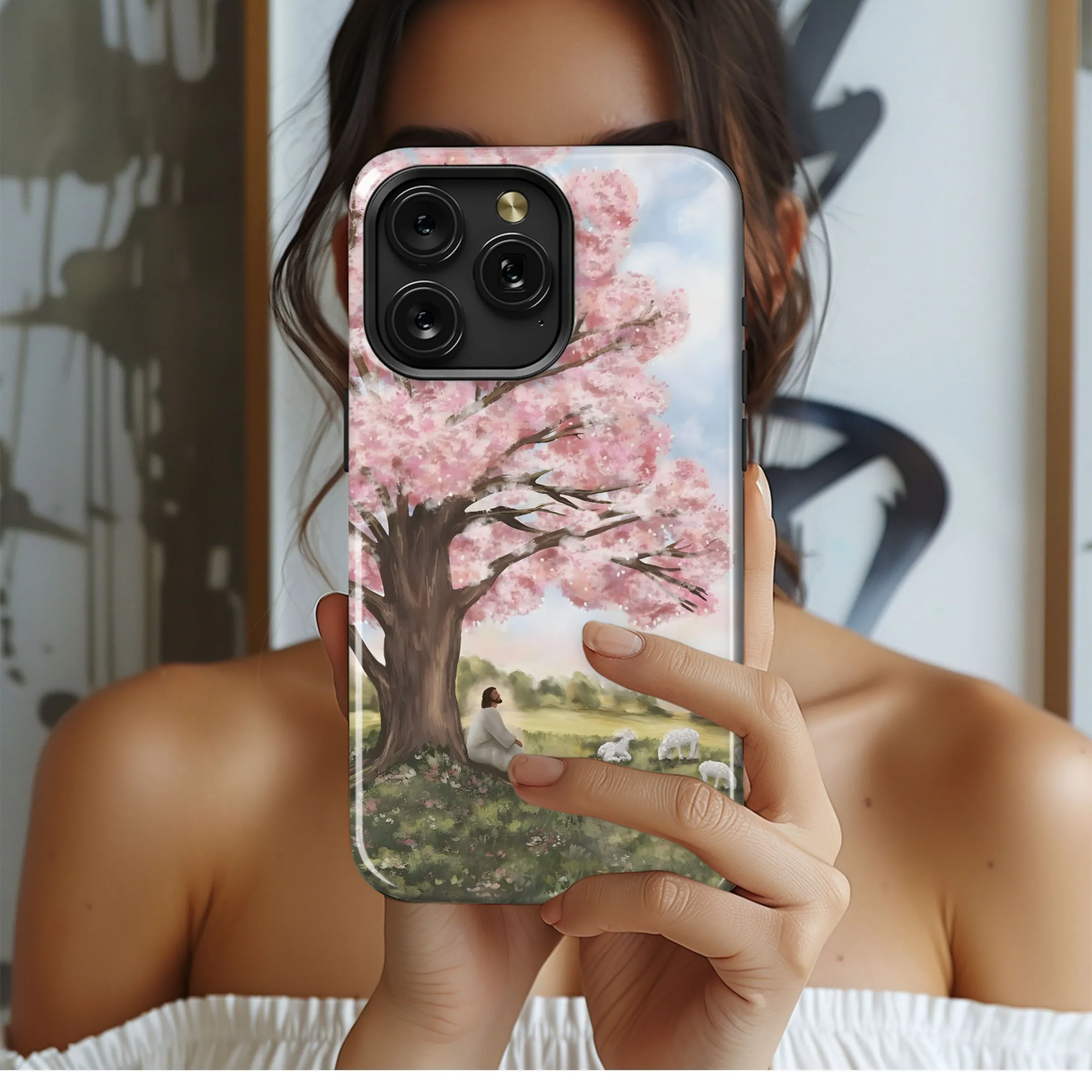 Shepherd Under Pink Blossoms Phone Case iPhone Samsung Cover Pixel 5083