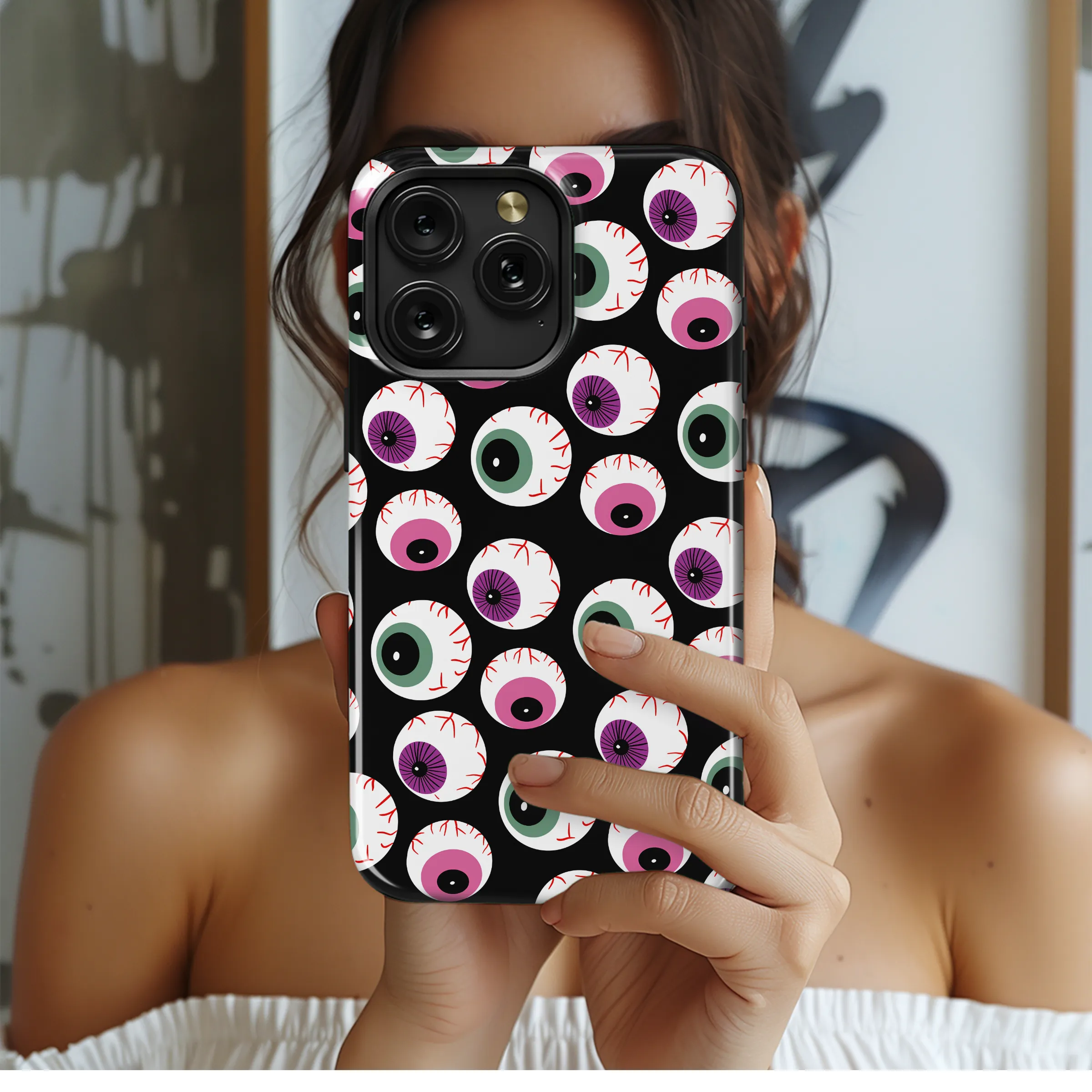 Spooky Eyeball Halloween Graphic Print Phone Case Cover for iPhone 17 Pro Max 16 15 Plus 14 13 Mini Samsung S25 S24 Google Pixel 10 9 8191