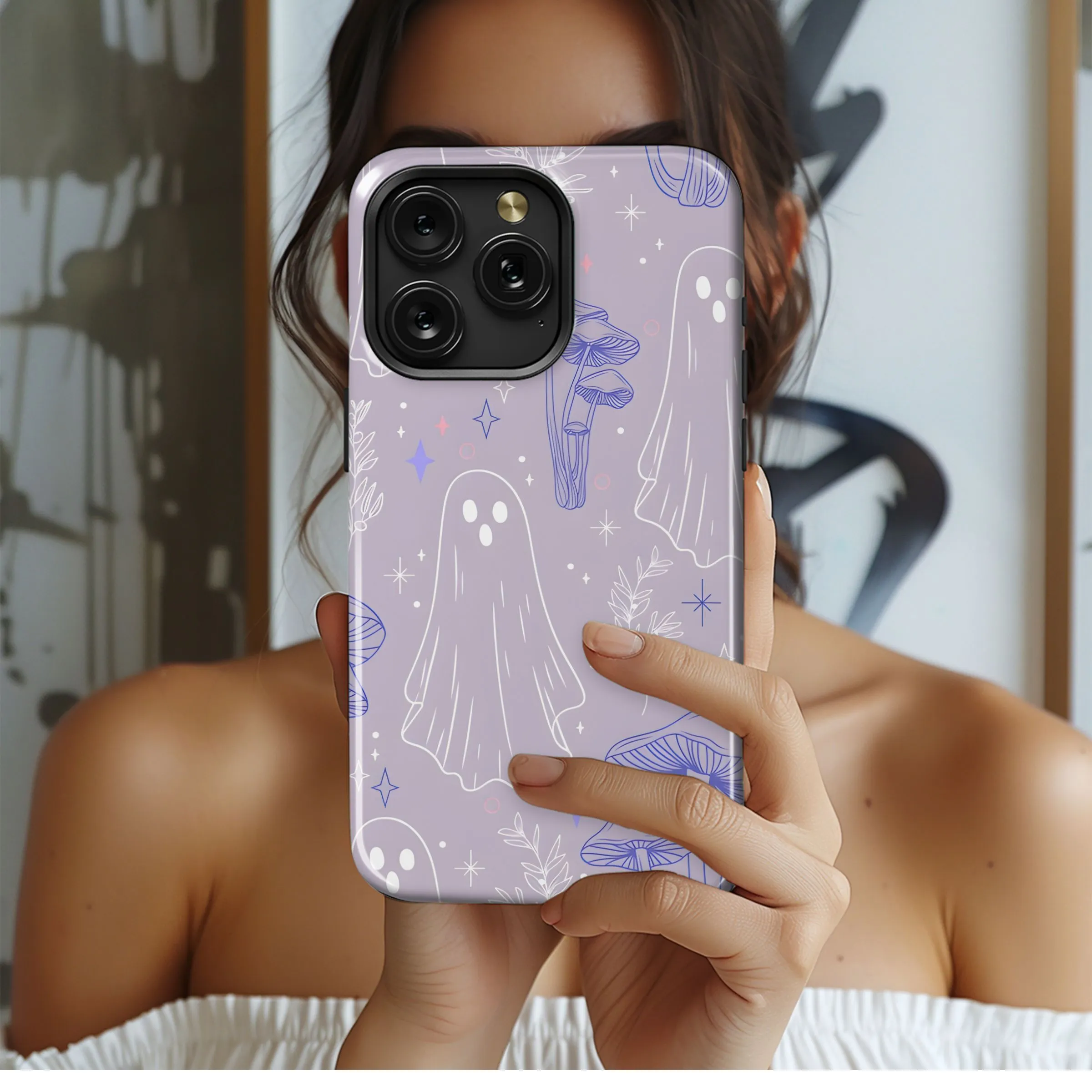 Spooky Ghost Mushroom Pattern Phone Case iPhone Samsung Cover Pixel 5304