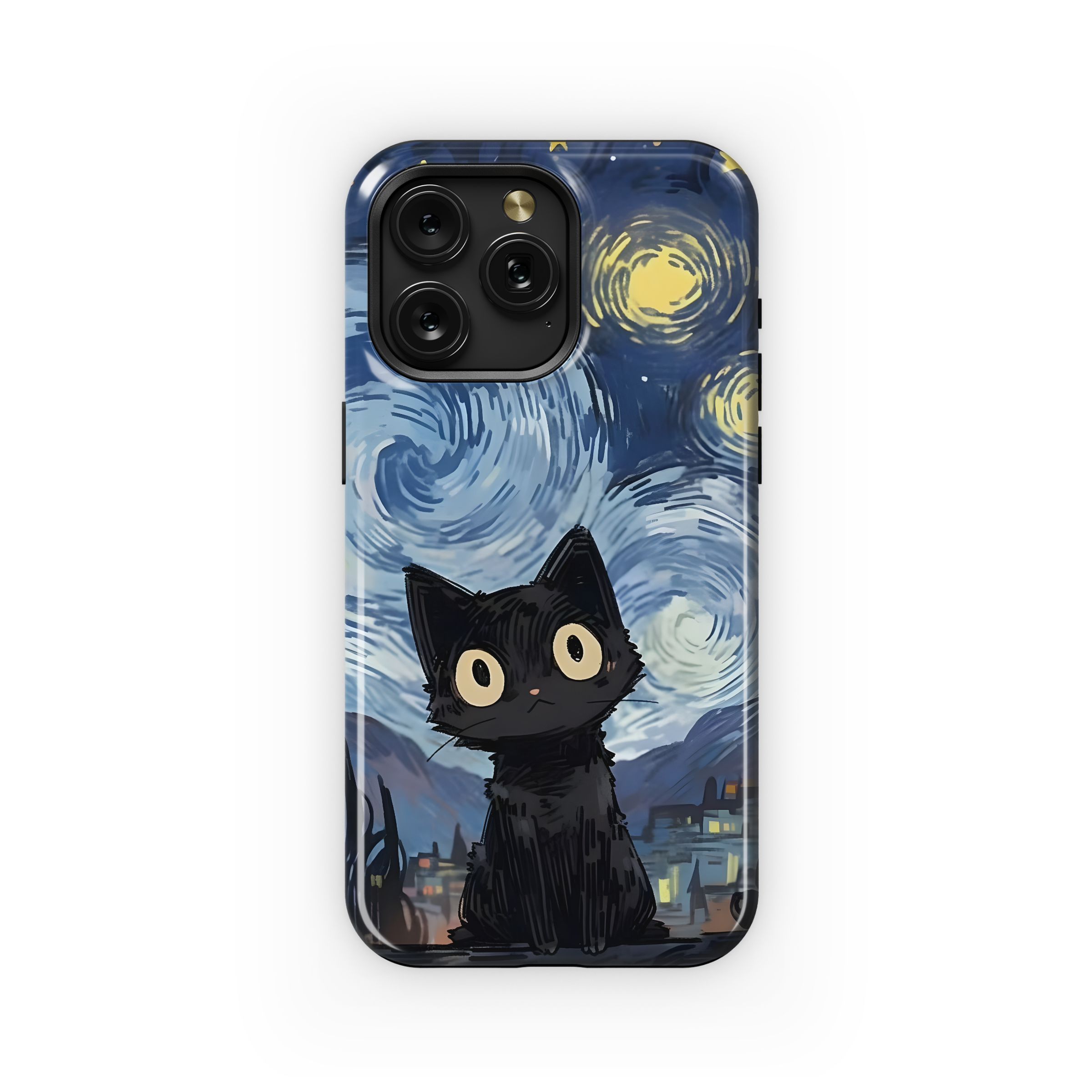 Starry Night Black Cat Art Phone Case iPhone Samsung Cover Pixel 5091