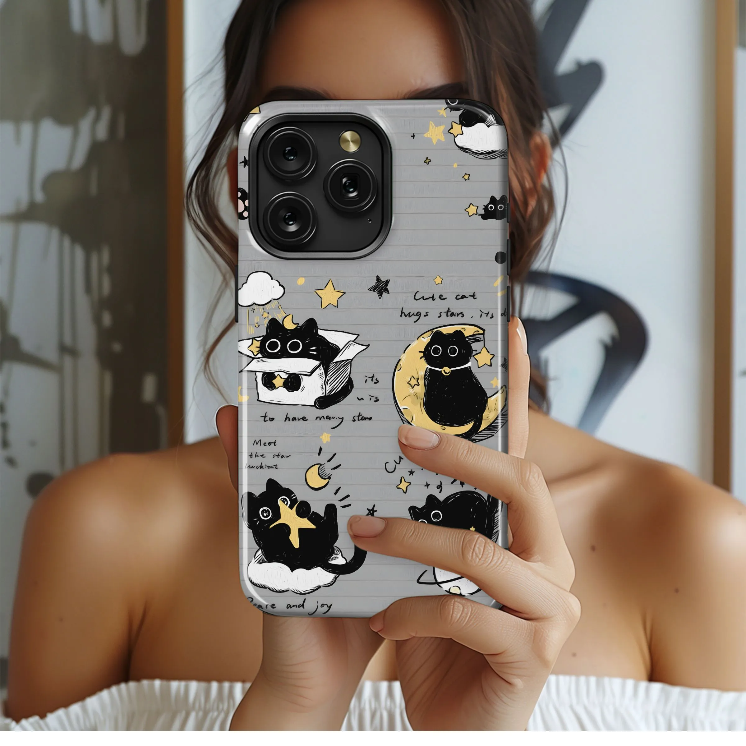 Starry Night Cute Cats
 Phone Case iPhone Samsung Cover Pixel 4769