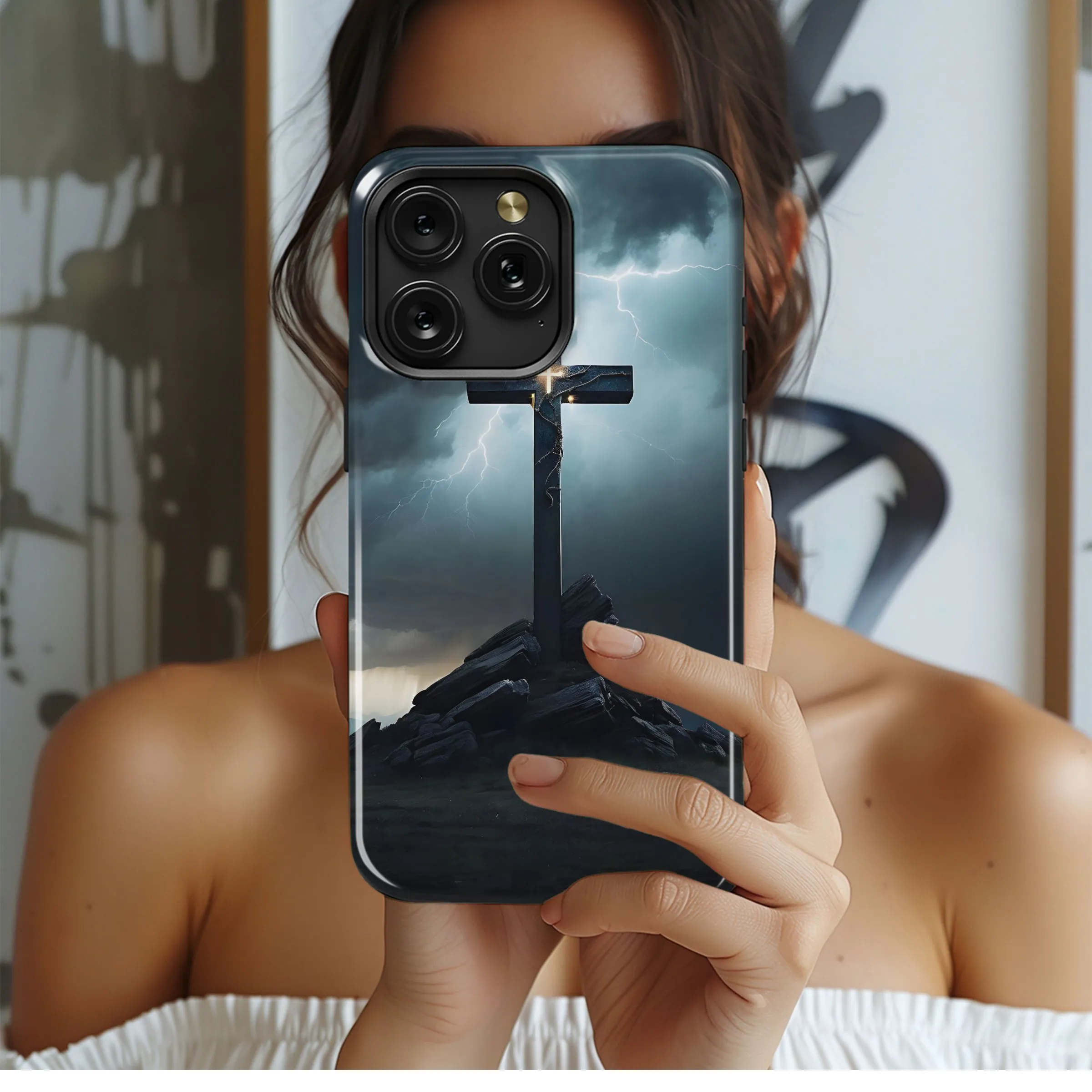 Stormy Cross Design Phone Case iPhone Samsung Cover Pixel 4823