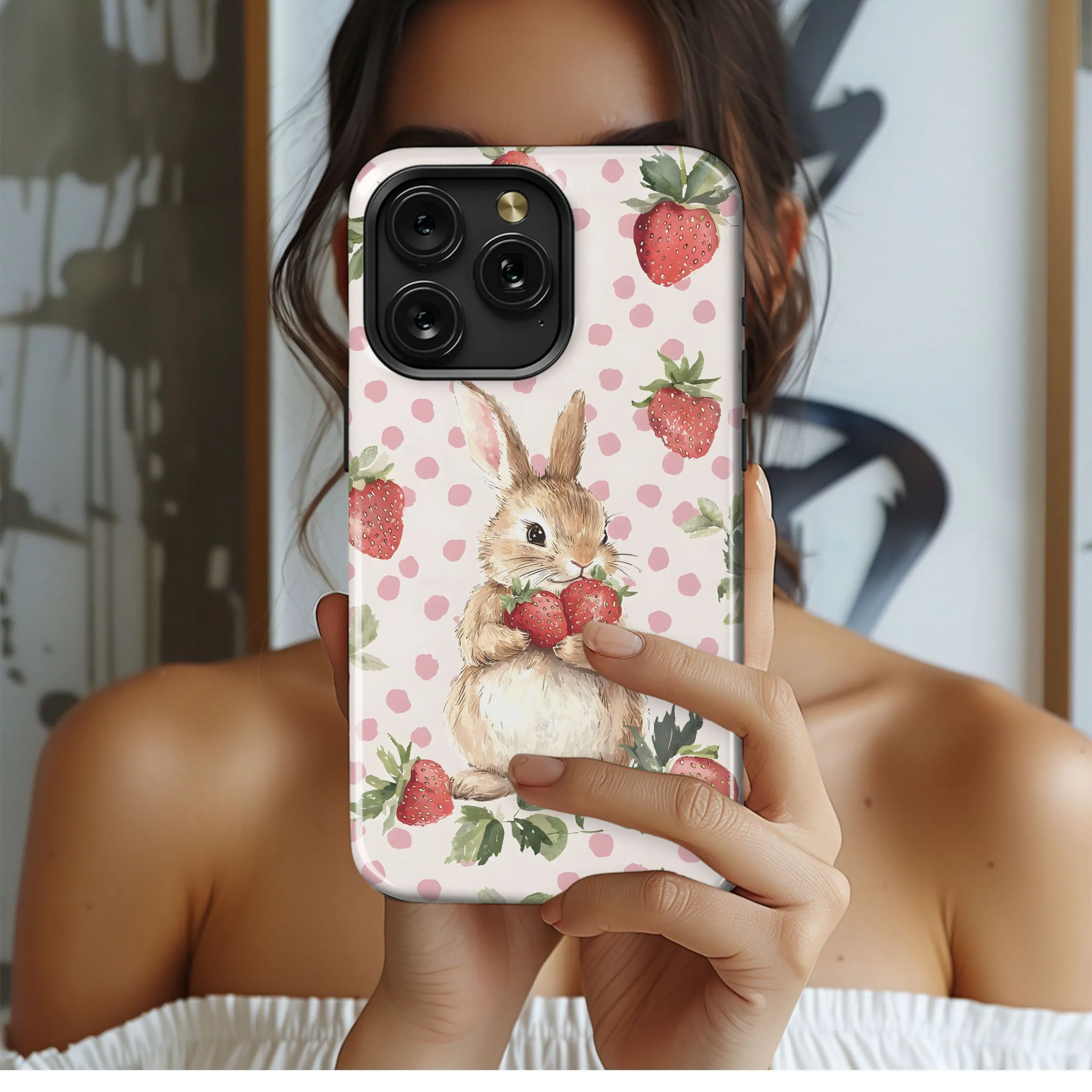Strawberry Bunny Delight Phone Case iPhone Samsung Cover Pixel 4940