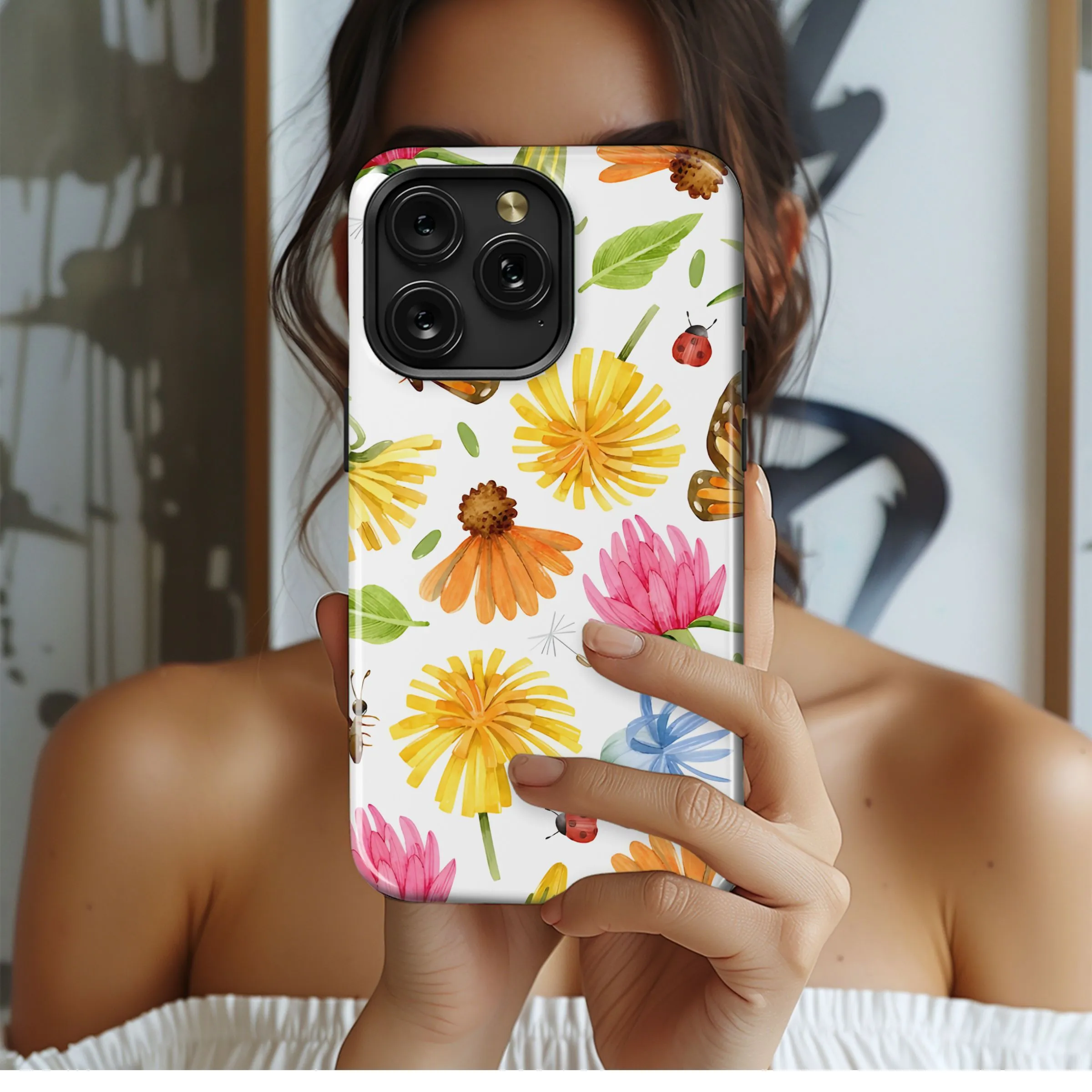Summer Meadow Butterflies Ladybugs Phone Case iPhone Samsung Cover Pixel 5298