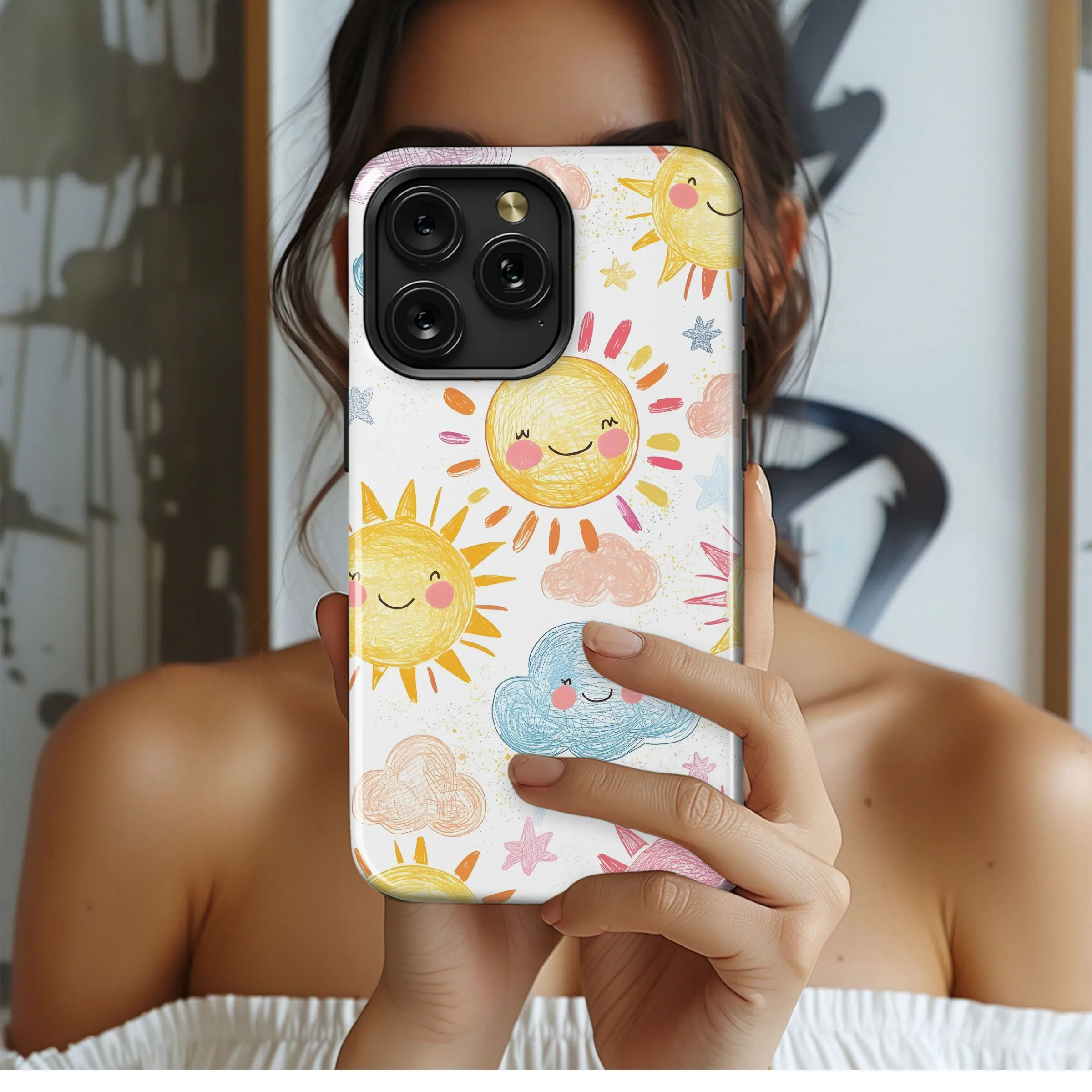 Sunshine and Clouds Doodle Art Phone Case iPhone Samsung Cover Pixel 4898