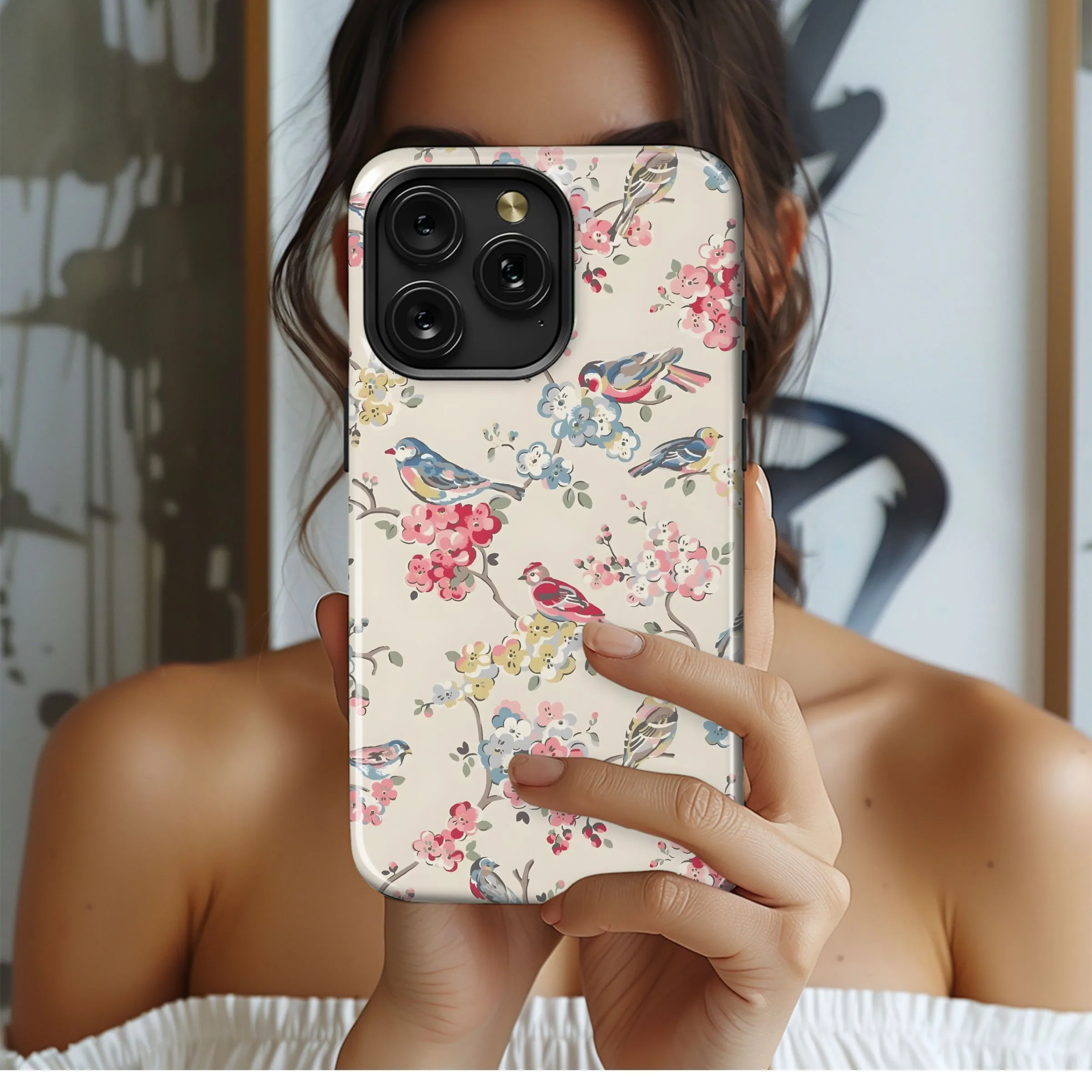 Sweet Birds Cherry Blossom Phone Case iPhone Samsung Cover Pixel 5401