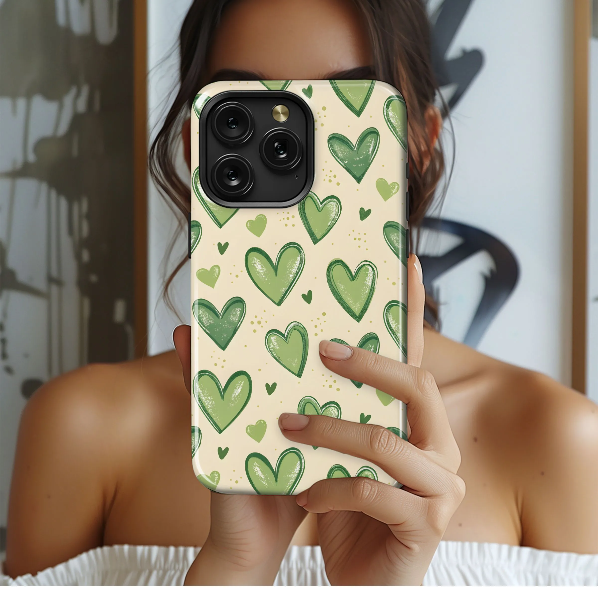 Sweet Repeating Green Hearts Pattern Phone Case iPhone Samsung Cover Pixel 5353