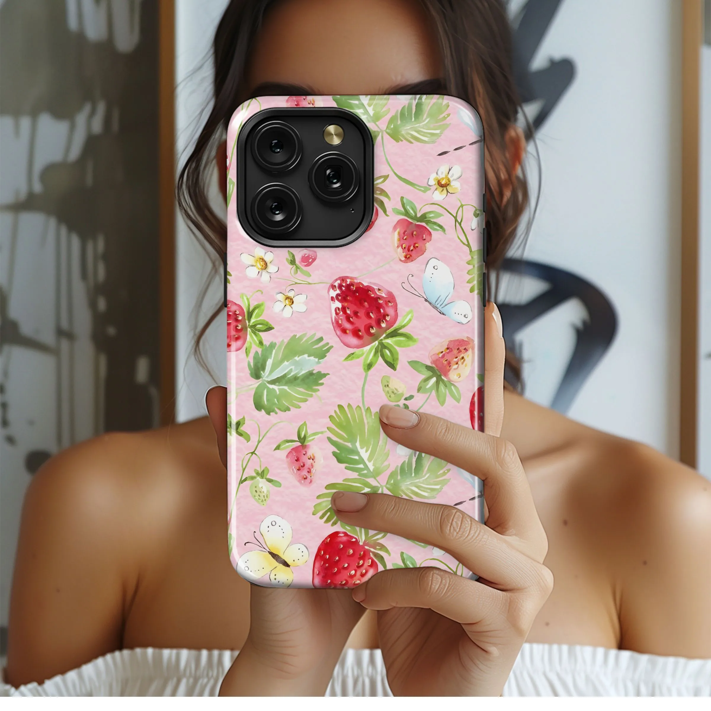Sweet Strawberry Butterfly Garden Phone Case iPhone Samsung Cover Pixel 5330