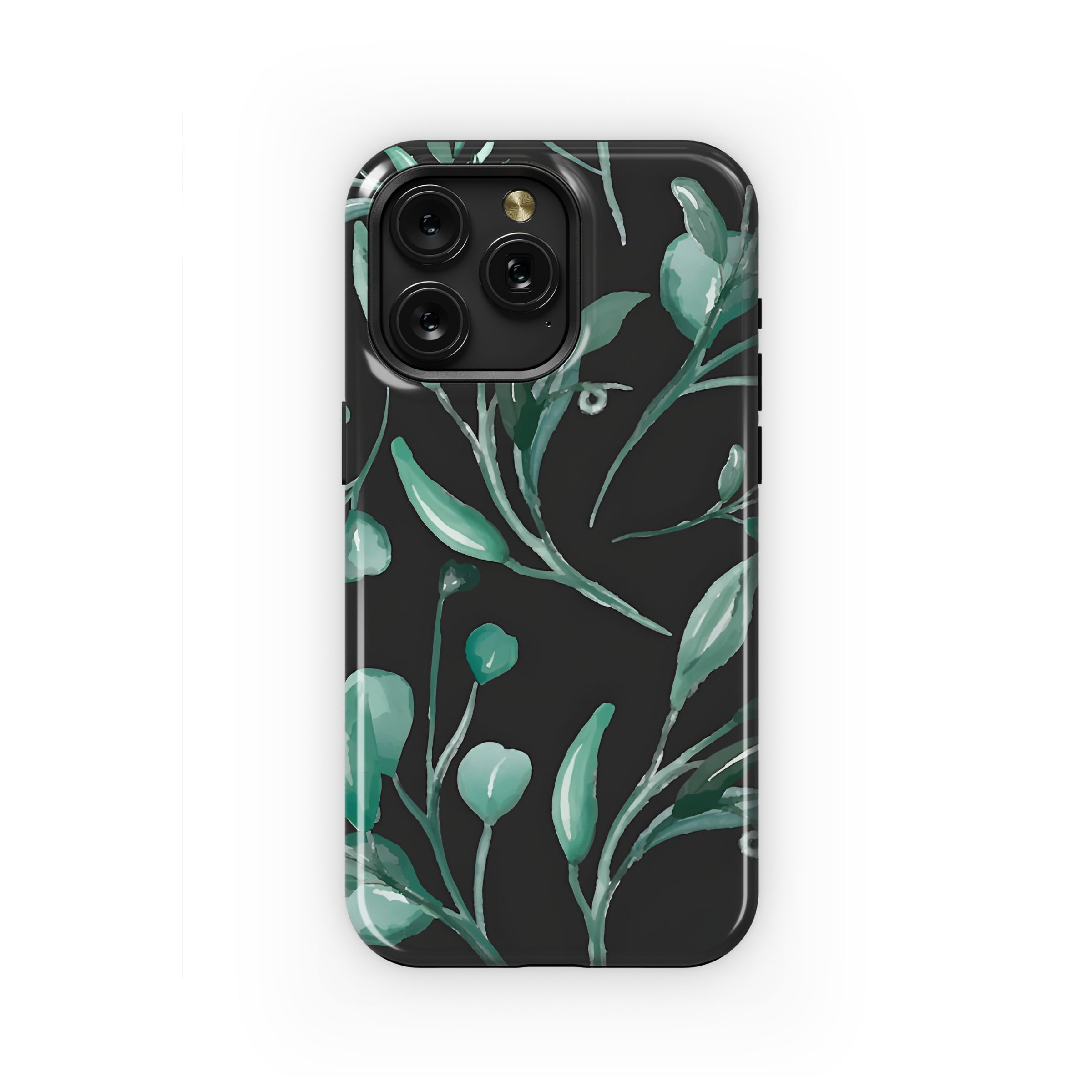 Teal Watercolor Foliage on Black Phone Case iPhone Samsung Cover Pixel 5195