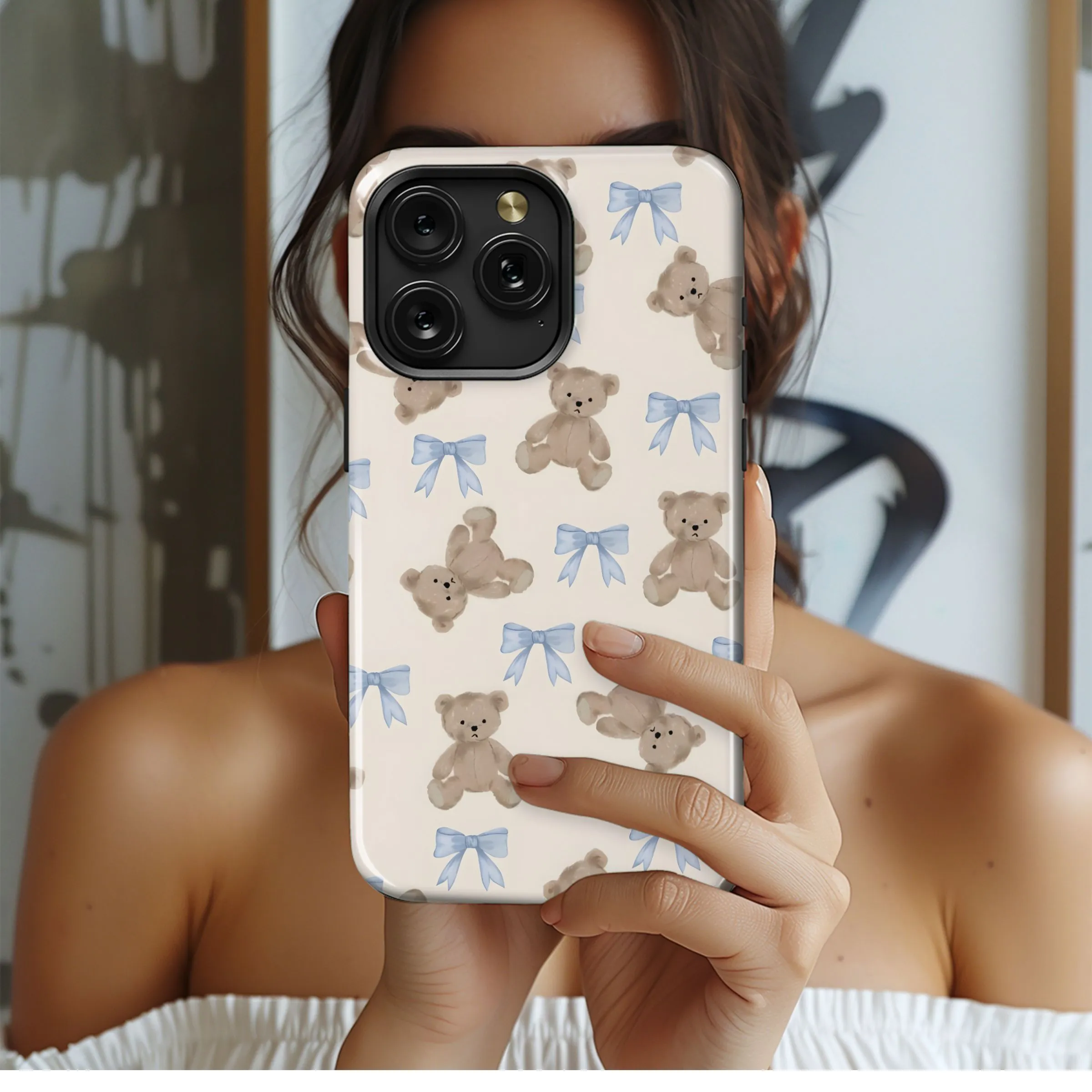 Teddy Bears and Blue Bows Phone Case iPhone Samsung Cover Pixel 4937