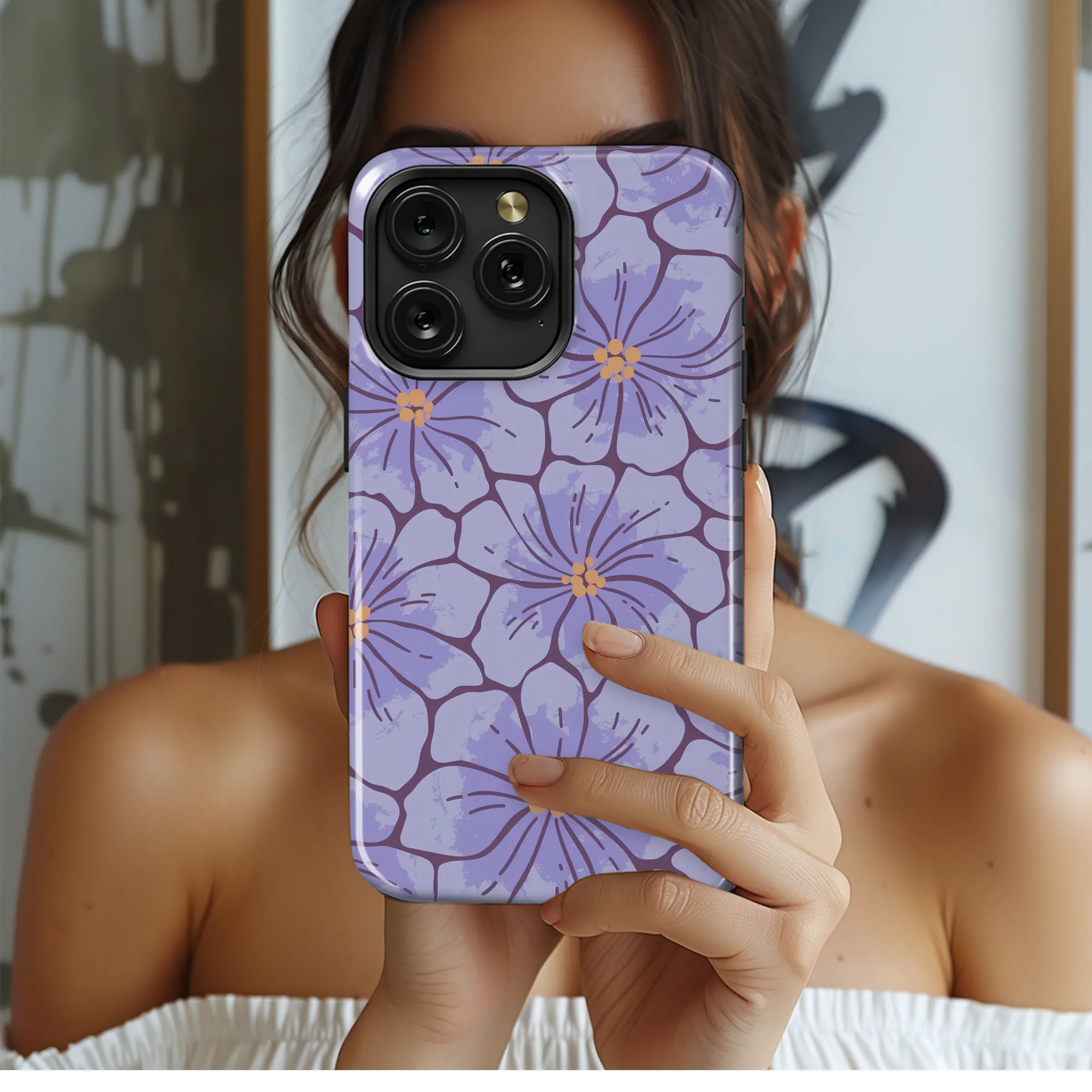 Textured Purple Floral Art Botanical Illustration Phone Case Cover for iPhone 17 Pro Max 16 15 13 Samsung S25 S24 Pixel 8195