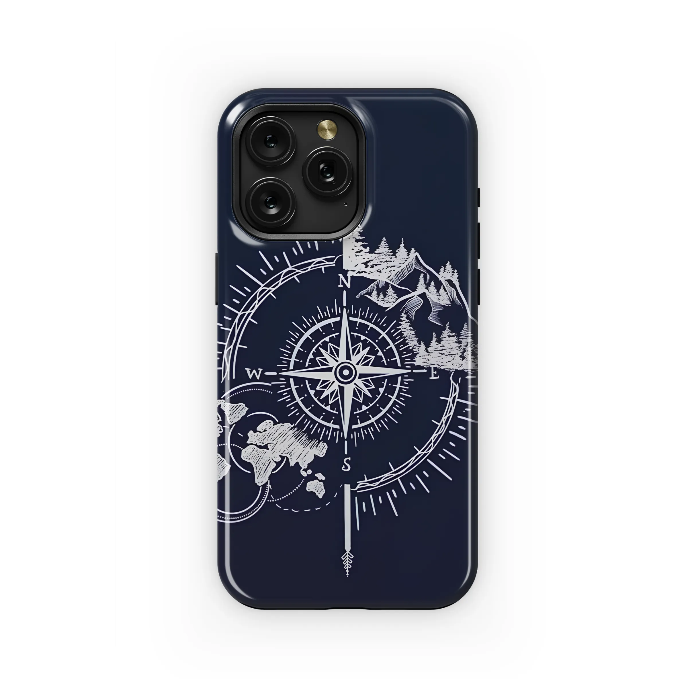 Travel Compass Mountain World Map Line Art Phone Case Cover for iPhone 17 Pro Max 16 15 Plus 14 13 Mini Samsung S25 S24 Pixel 10 9 8242 - Image 1