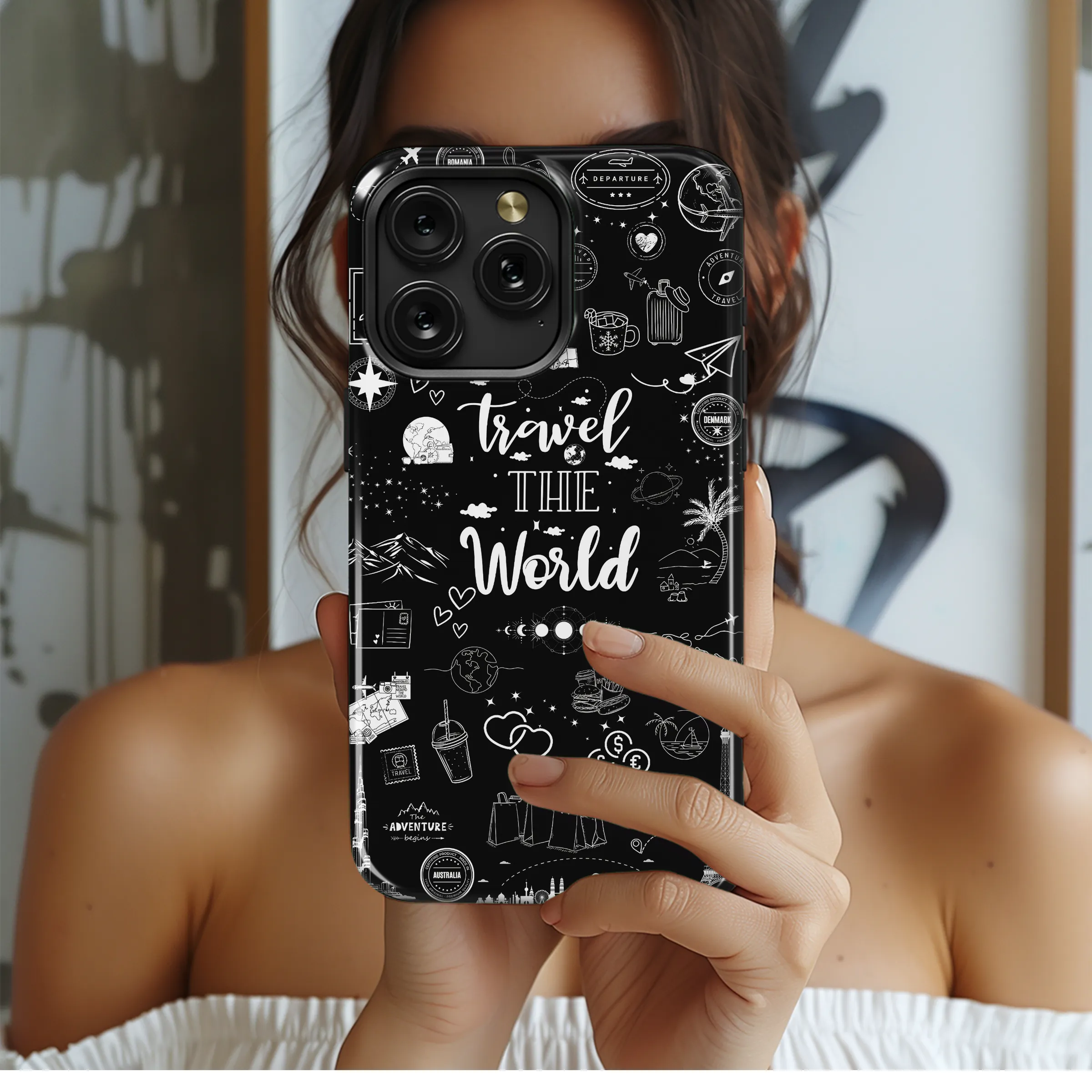 Travel the World Doodle Art Collage Phone Case Cover for iPhone 17 Pro Max 16 15 Plus 14 13 Mini SE Samsung S25 S24 Google Pixel 10 9 8243 - Image 2