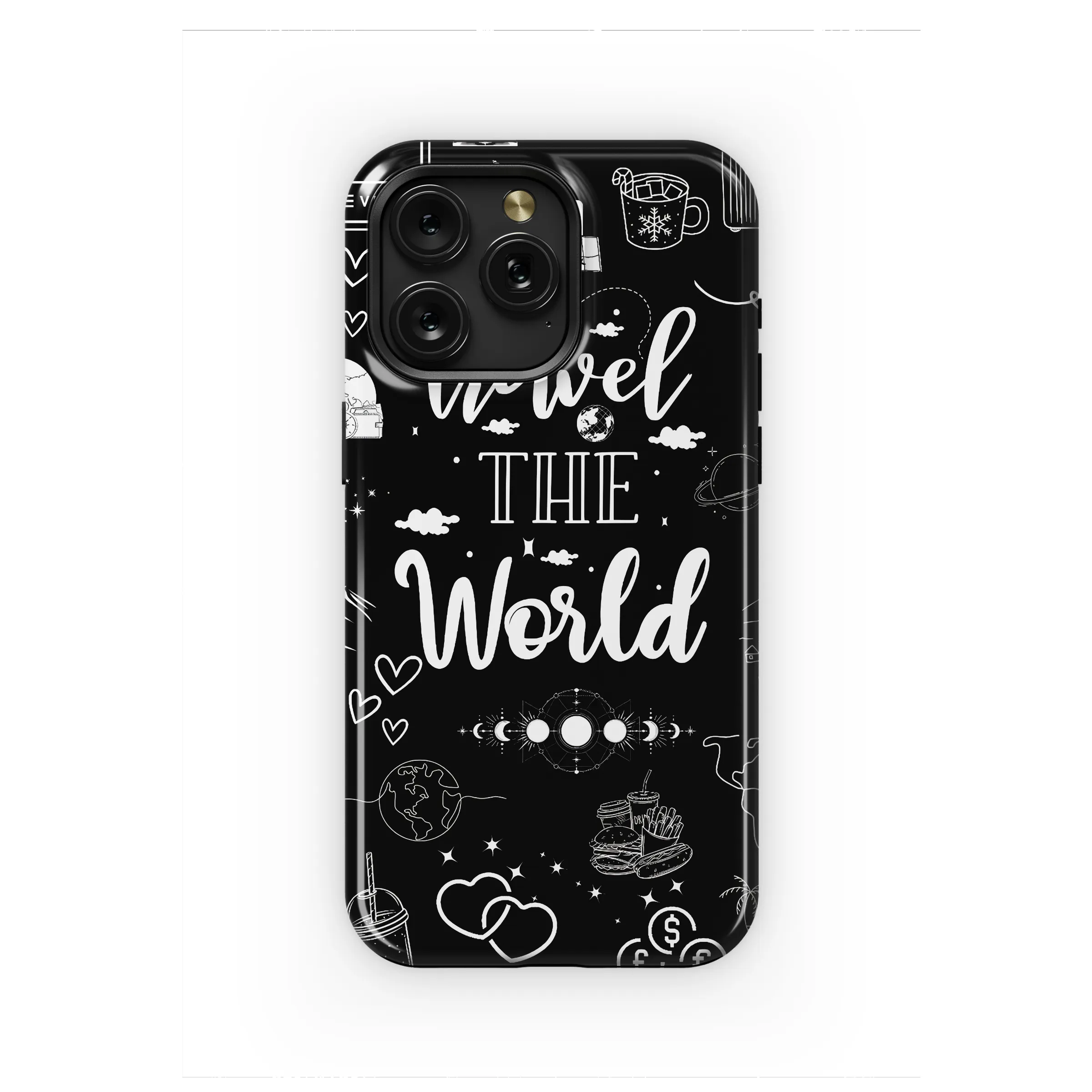 Travel the World Doodle Art Collage Phone Case Cover for iPhone 17 Pro Max 16 15 Plus 14 13 Mini SE Samsung S25 S24 Google Pixel 10 9 8243 - Image 1