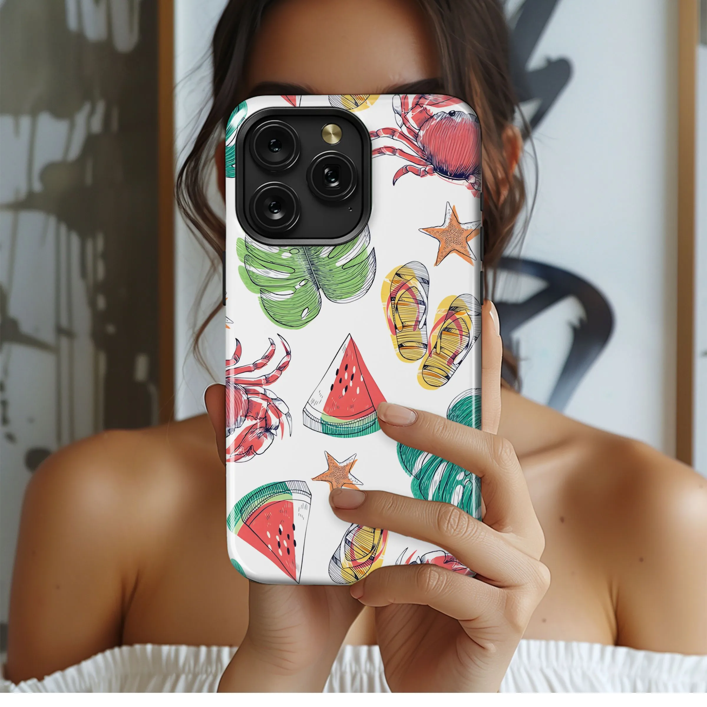 Tropical Beach Crab Monstera Pattern Phone Case iPhone Samsung Cover Pixel 5316