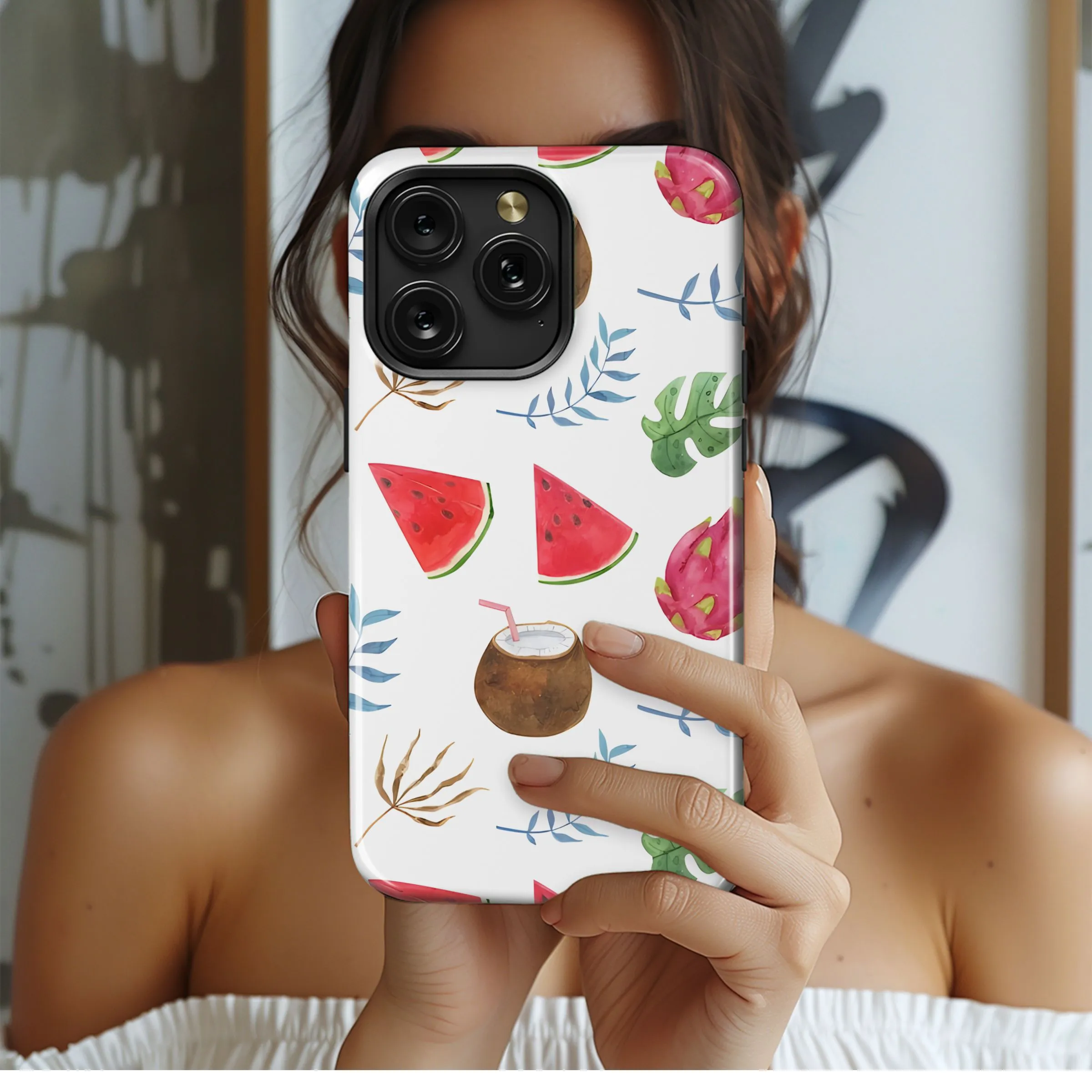 Tropical Summer Fruits And Leaves Phone Case iPhone Samsung Cover Pixel 5313