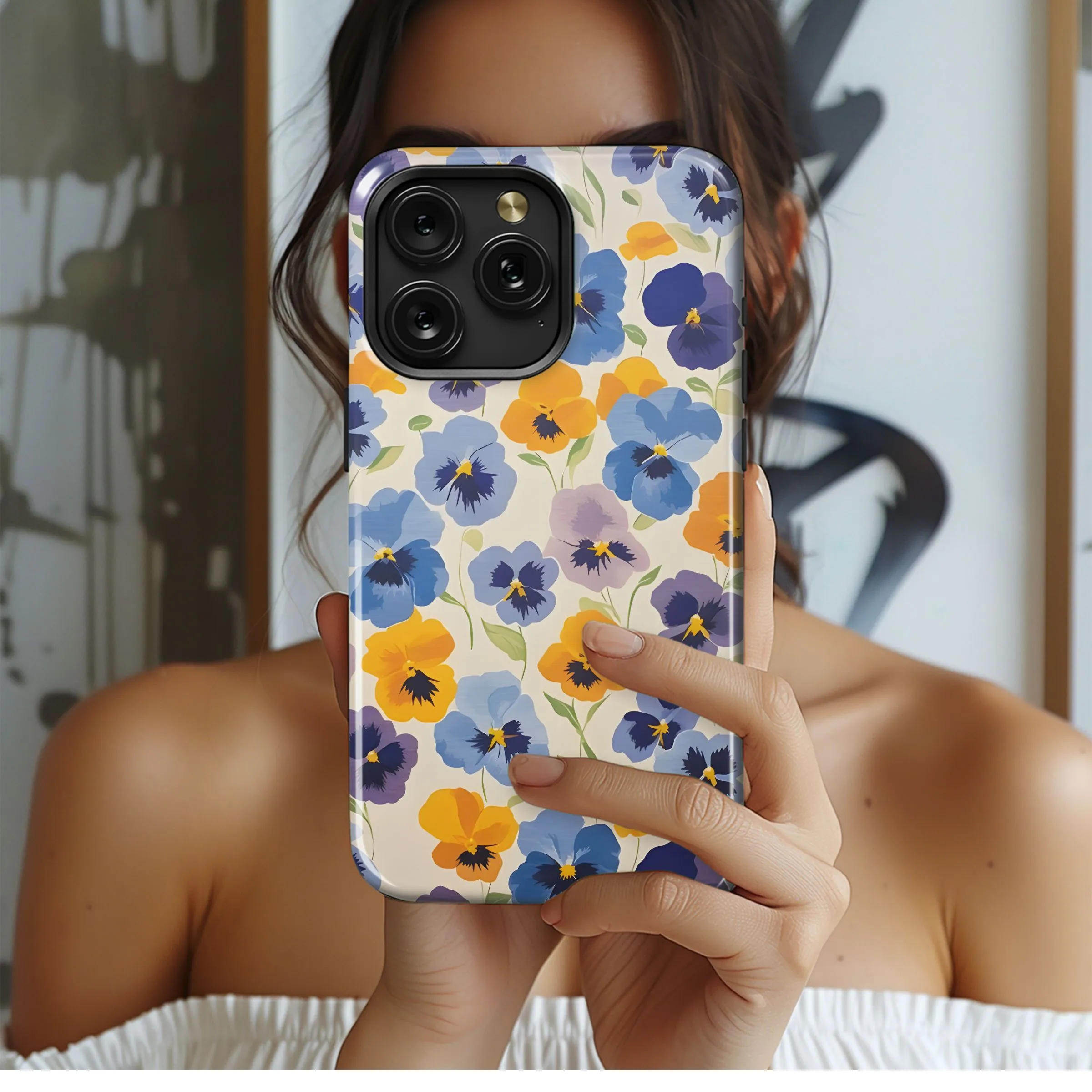 Vibrant Blue Yellow Purple Pansies Phone Case iPhone Samsung Cover Pixel 5406