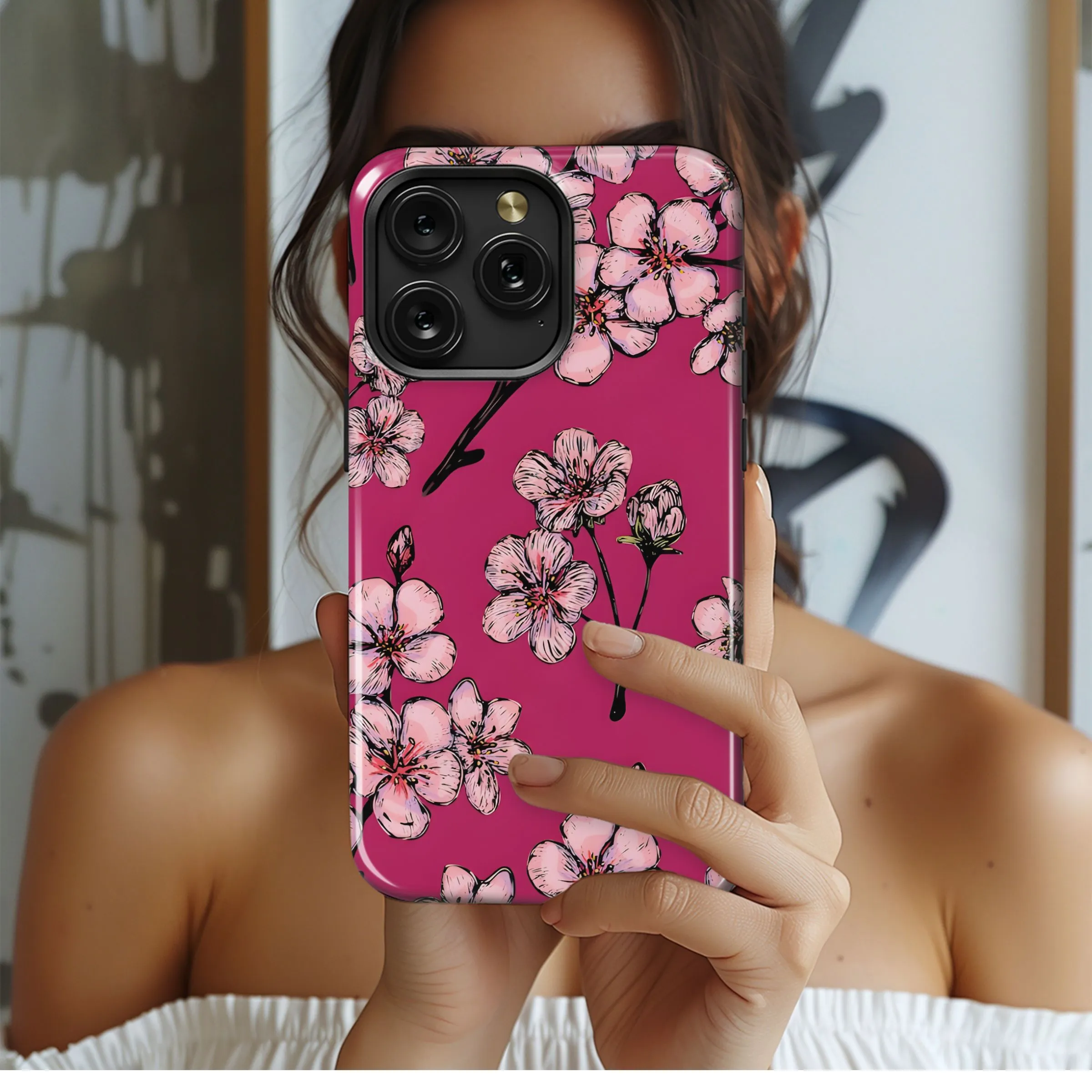 Vibrant Pink Floral Pattern Phone Case iPhone Samsung Cover Pixel 5278