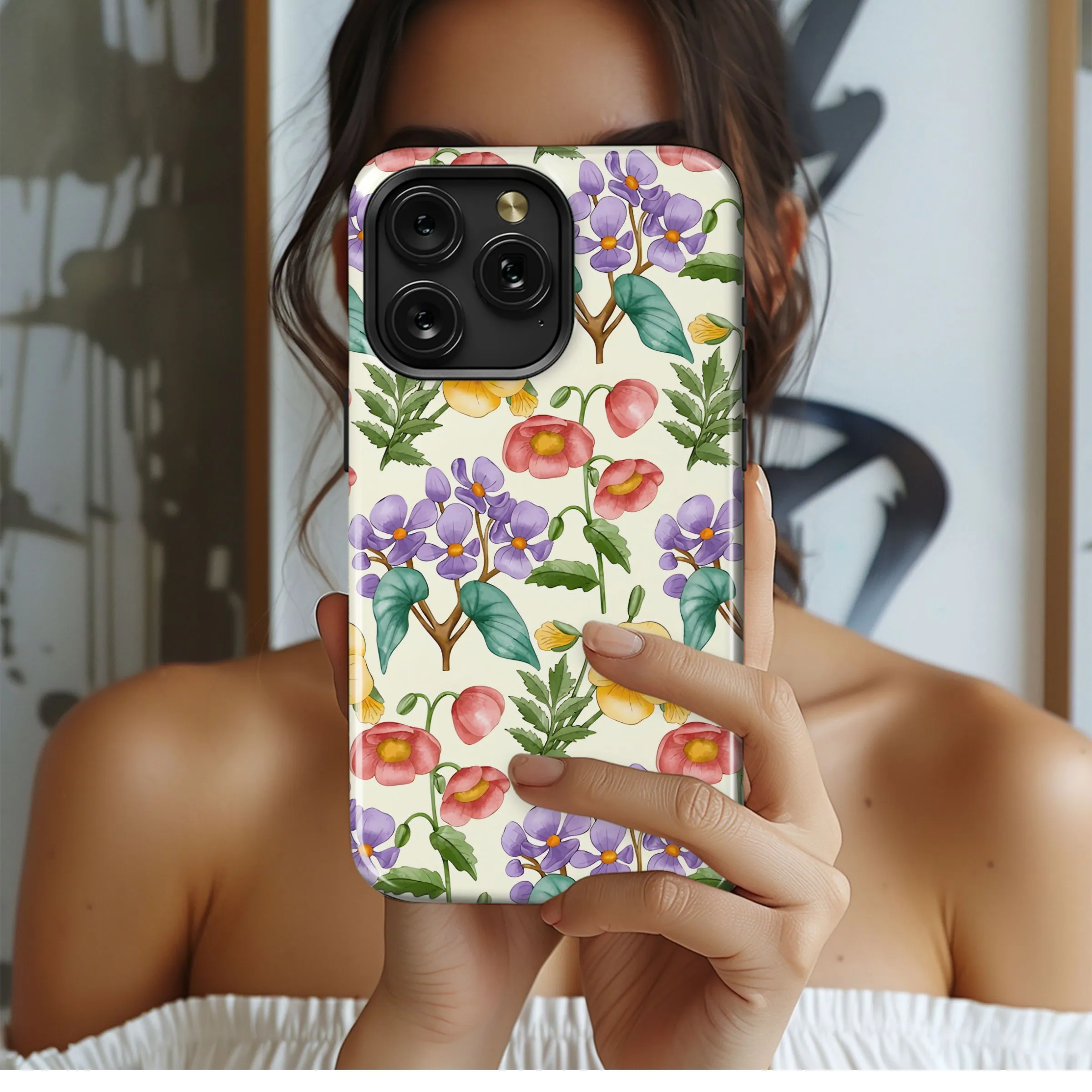 Vibrant Watercolor Garden Floral Print Phone Case iPhone Samsung Cover Pixel 5422
