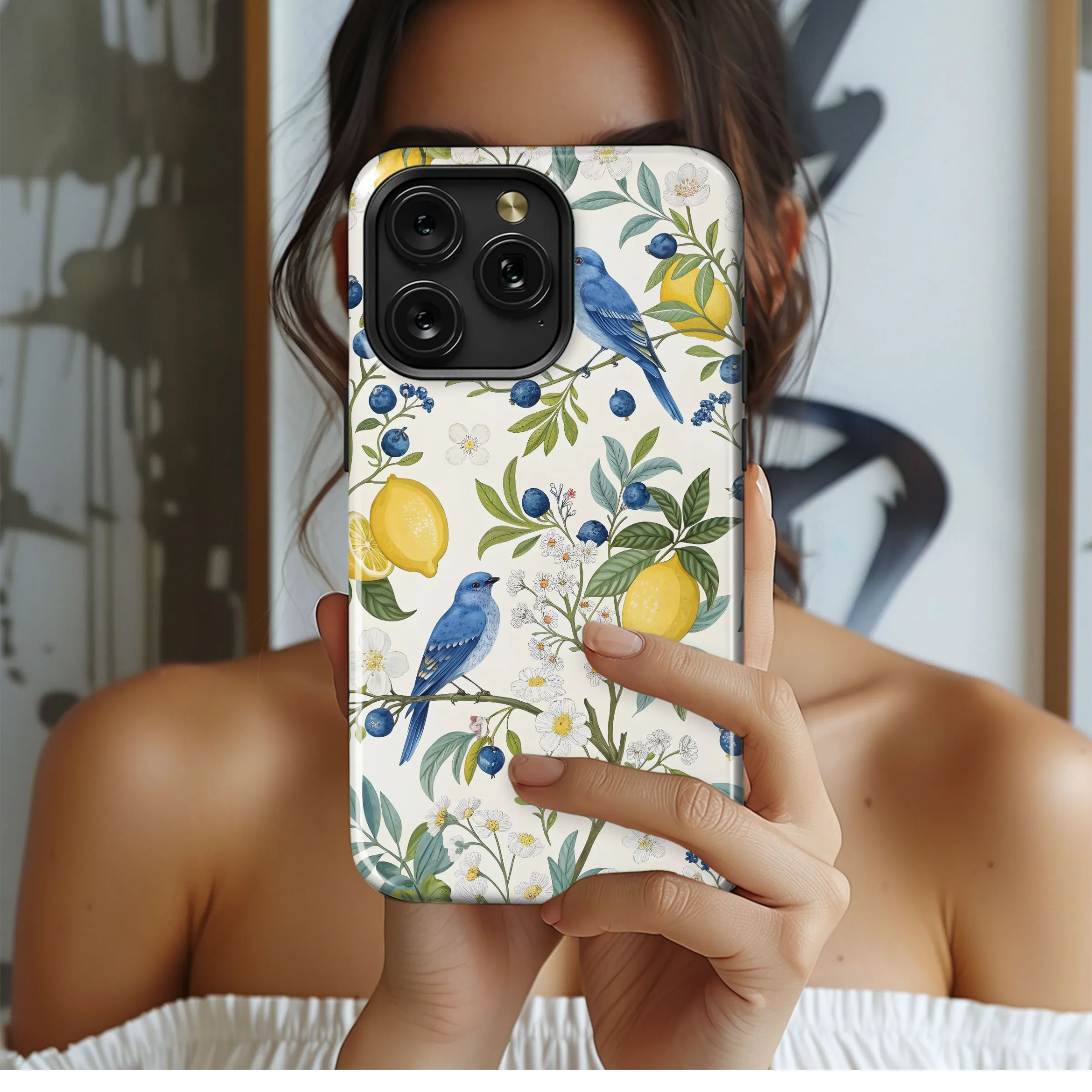 Vintage Bluebird Fruit Floral Pattern Phone Case iPhone Samsung Cover Pixel 5328
