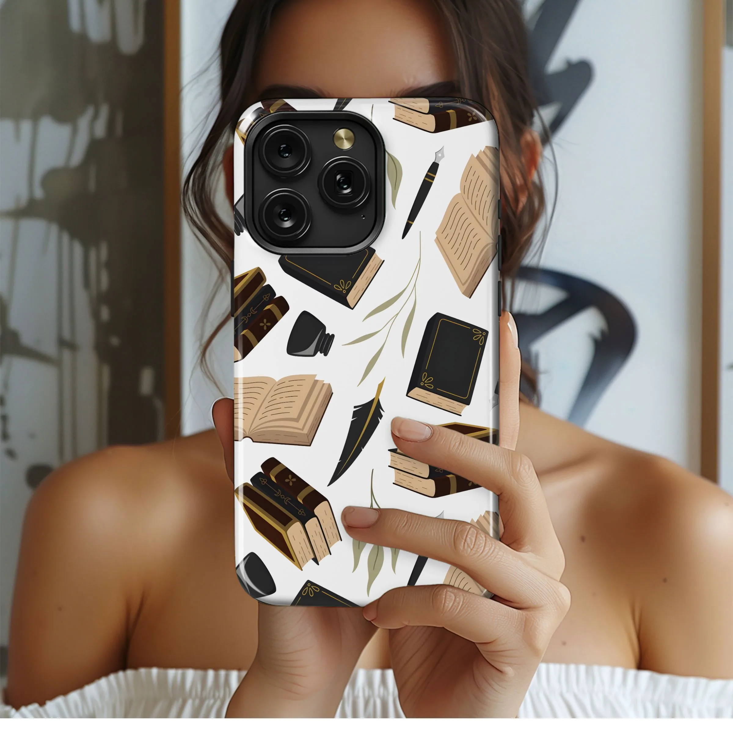 Vintage Books and Writing Pattern Phone Case iPhone Samsung Cover Pixel 5331