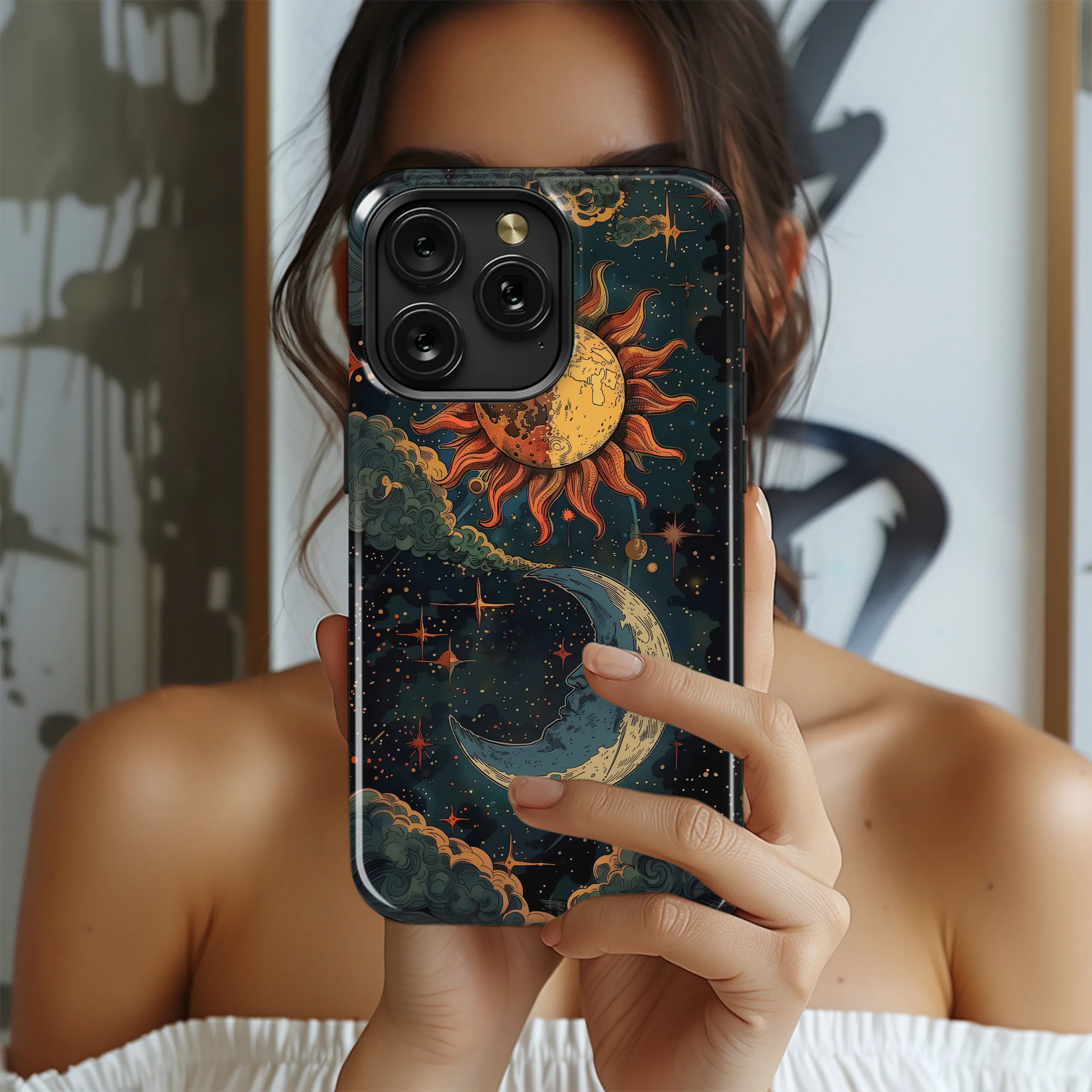 Vintage Celestial Sun and Moon Starry Night Art Phone Case Cover for iPhone 17 Pro Max 16 15 Plus 14 13 Mini Samsung S26 S25 Pixel 10 9 9494 - Image 2