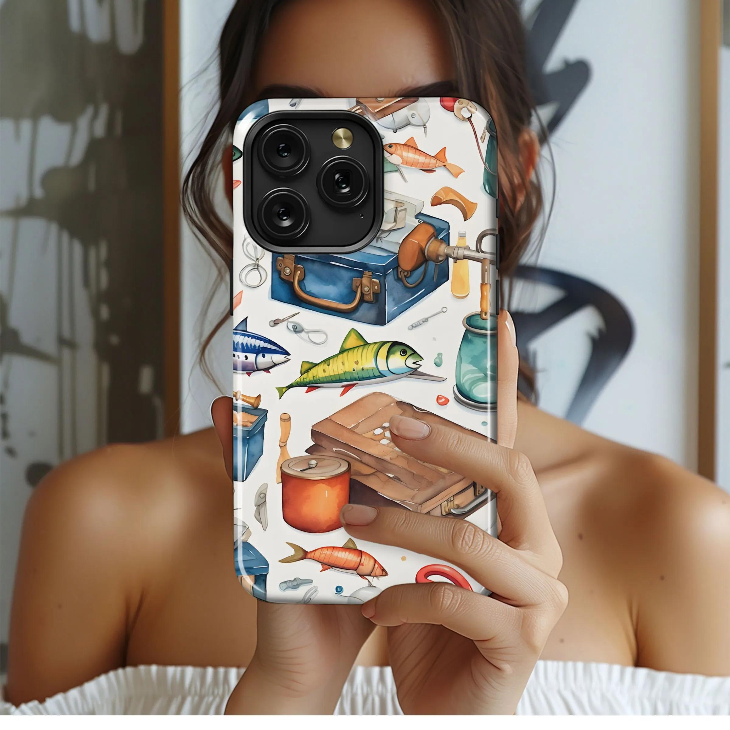 Vintage Fishing Tackle Pattern Phone Case iPhone Samsung Cover Pixel 5155