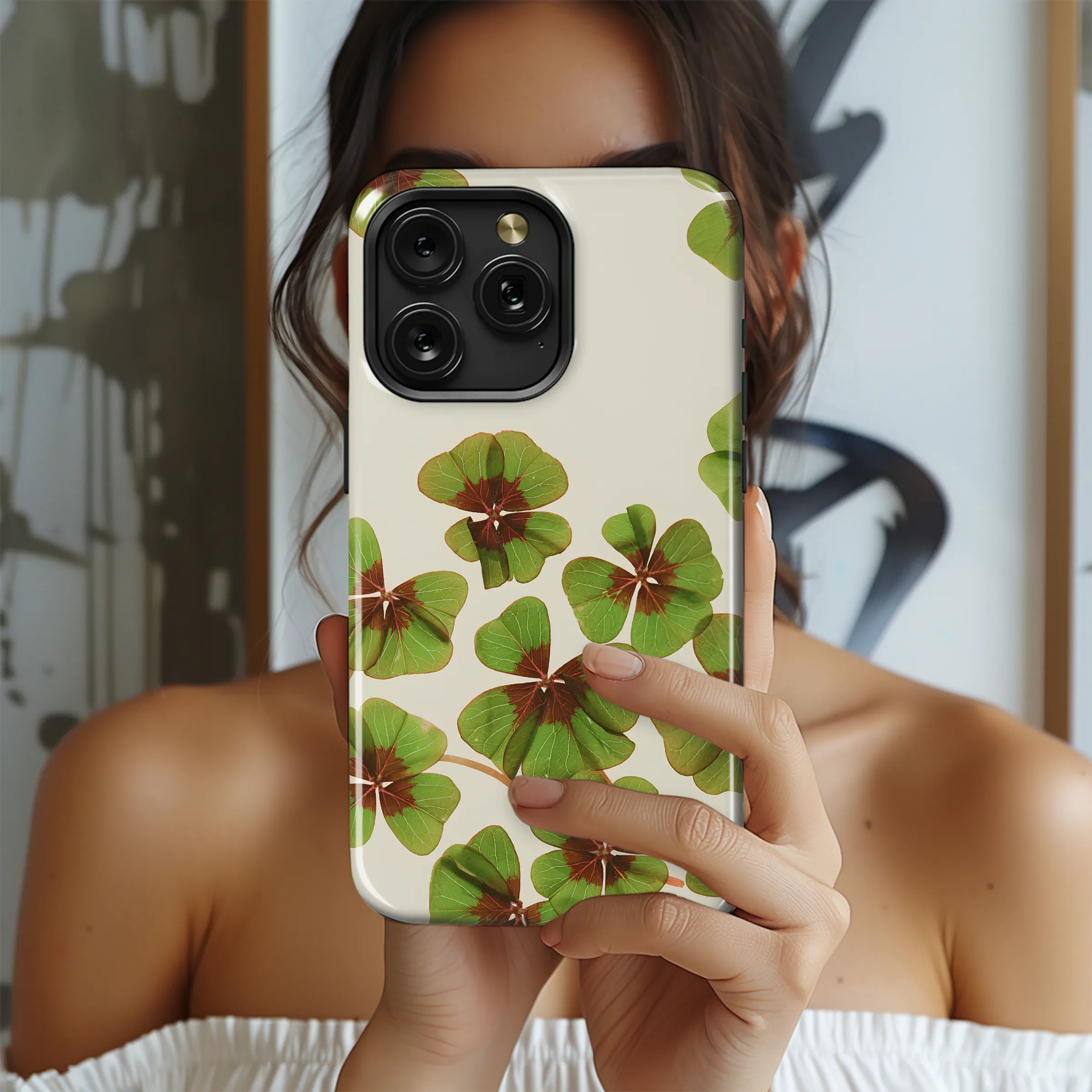 Vintage Four Leaf Clover Botanical Illustration Phone Case Cover for iPhone 17 Pro Max 16 15 Plus 14 13 Mini Samsung S26 S25 Pixel 10 9 9645 - Image 2