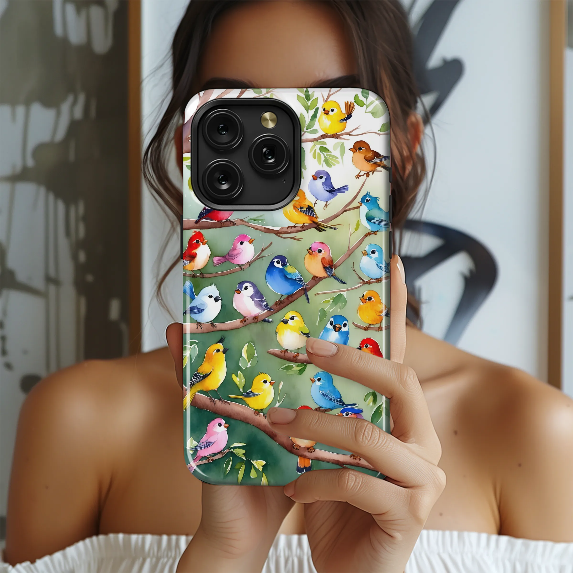 Watercolor Birds on Branch Art Illustration Phone Case Cover for iPhone 17 Pro Max 16 15 Plus 14 13 Mini Samsung S26 S25 Pixel 10 9 9648 - Image 2