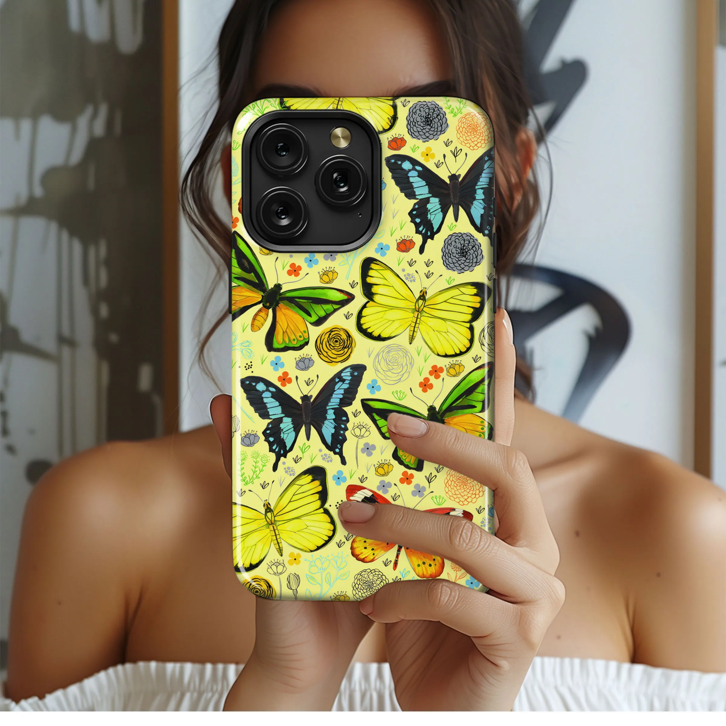 Watercolor Butterflies and Flowers Phone Case iPhone Samsung Cover Pixel 4901
