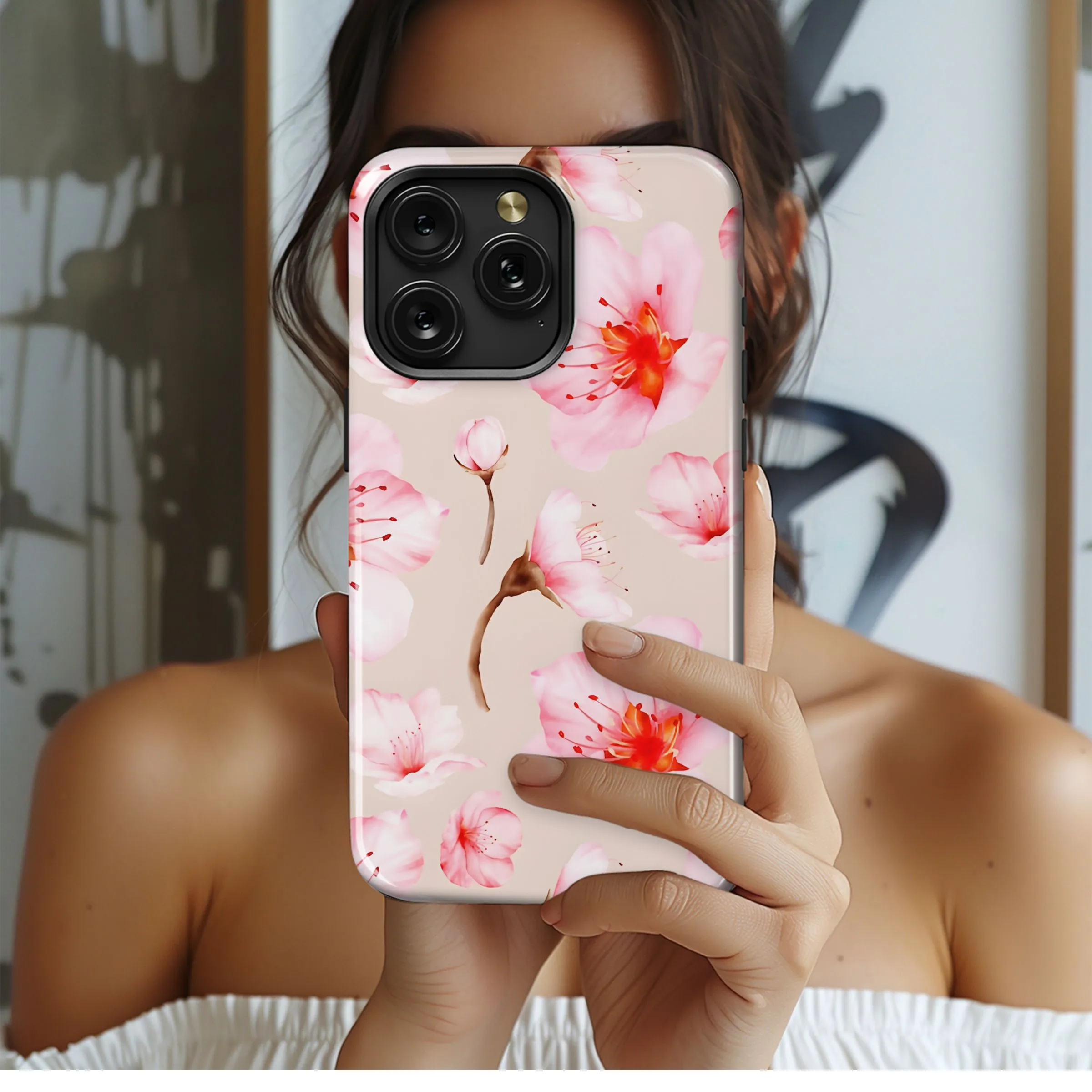 Watercolor Cherry Blossom Pattern Phone Case iPhone Samsung Cover Pixel 5277