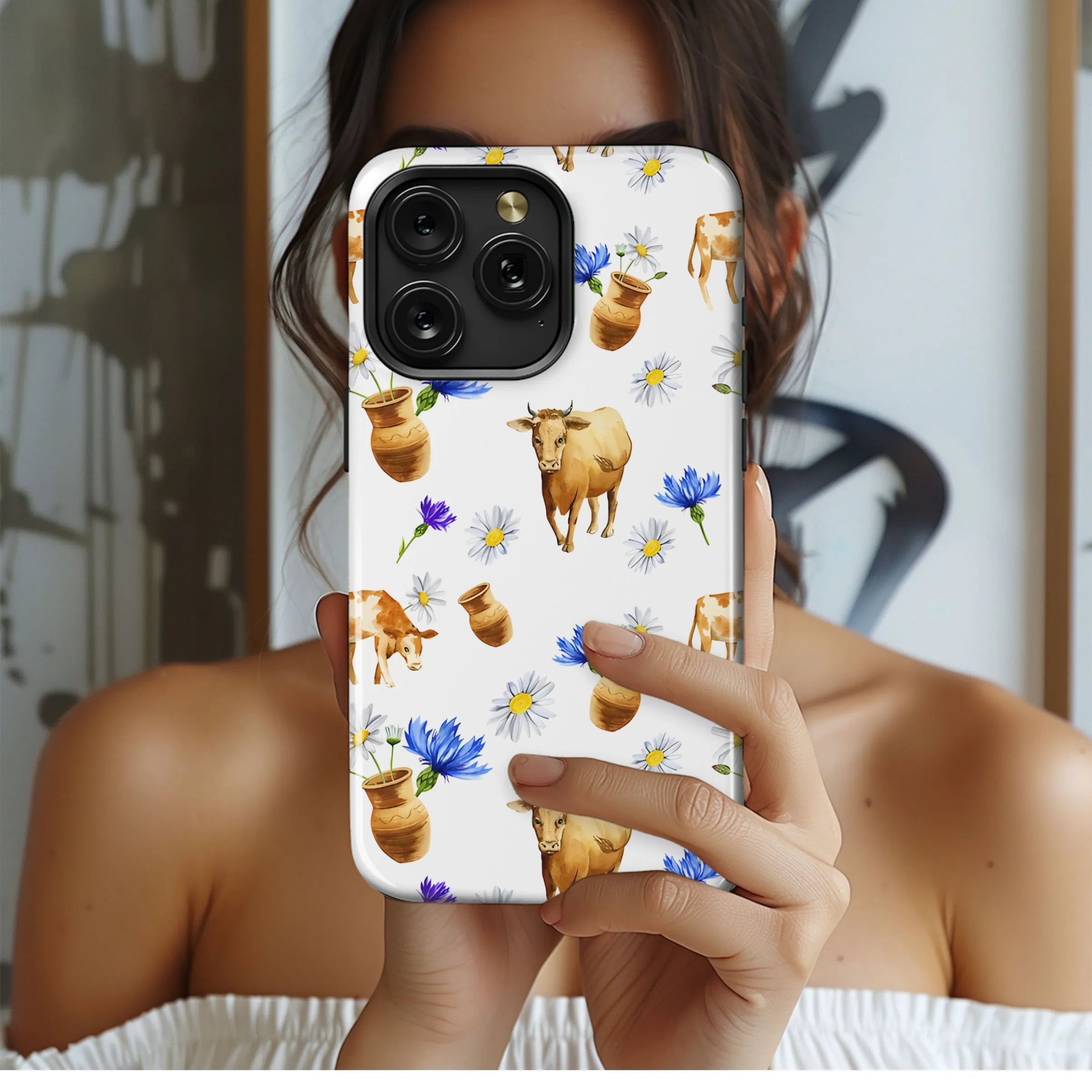 Watercolor Cows and Wildflowers Phone Case iPhone Samsung Cover Pixel 5191