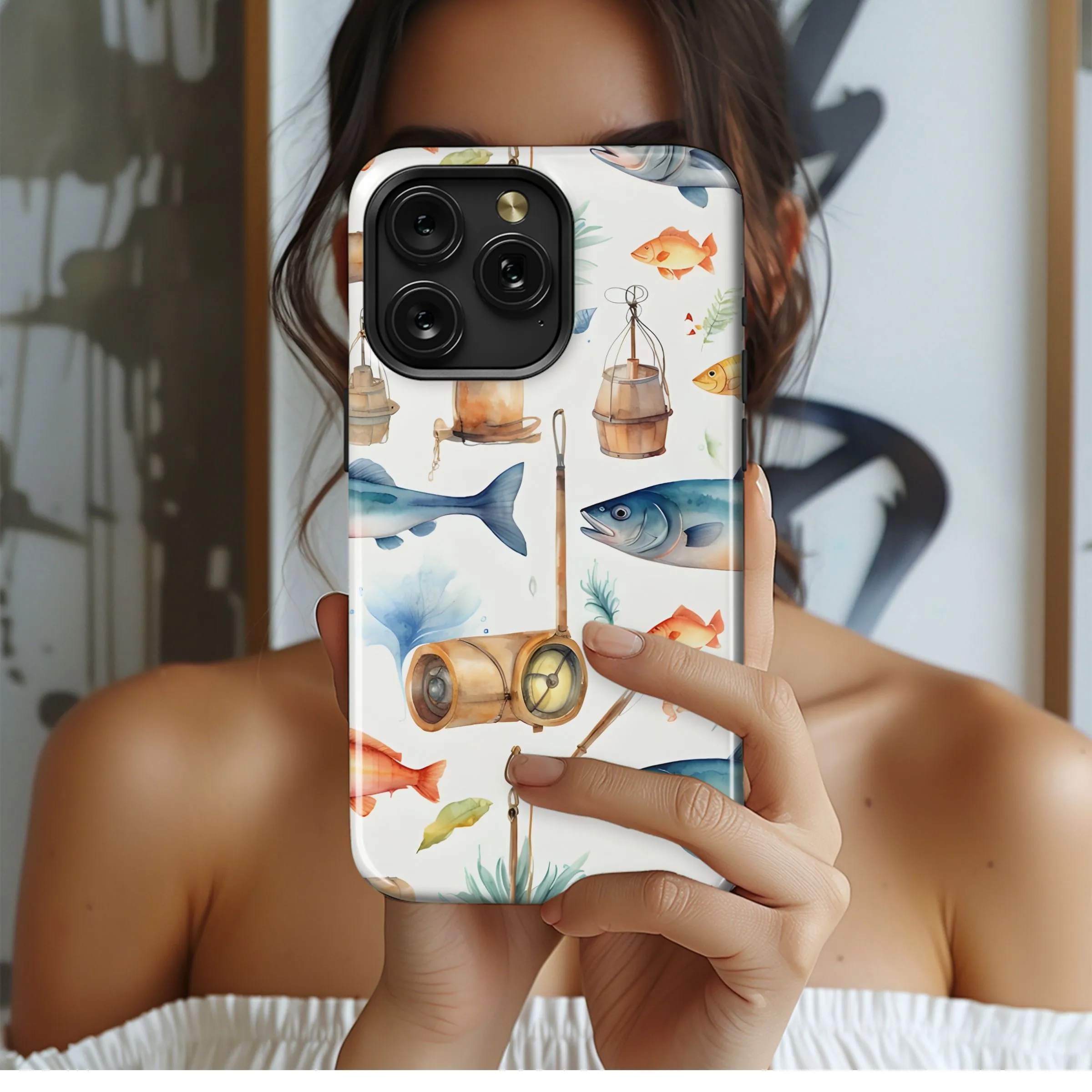 Watercolor Fishing Adventure Pattern Phone Case iPhone Samsung Cover Pixel 5159