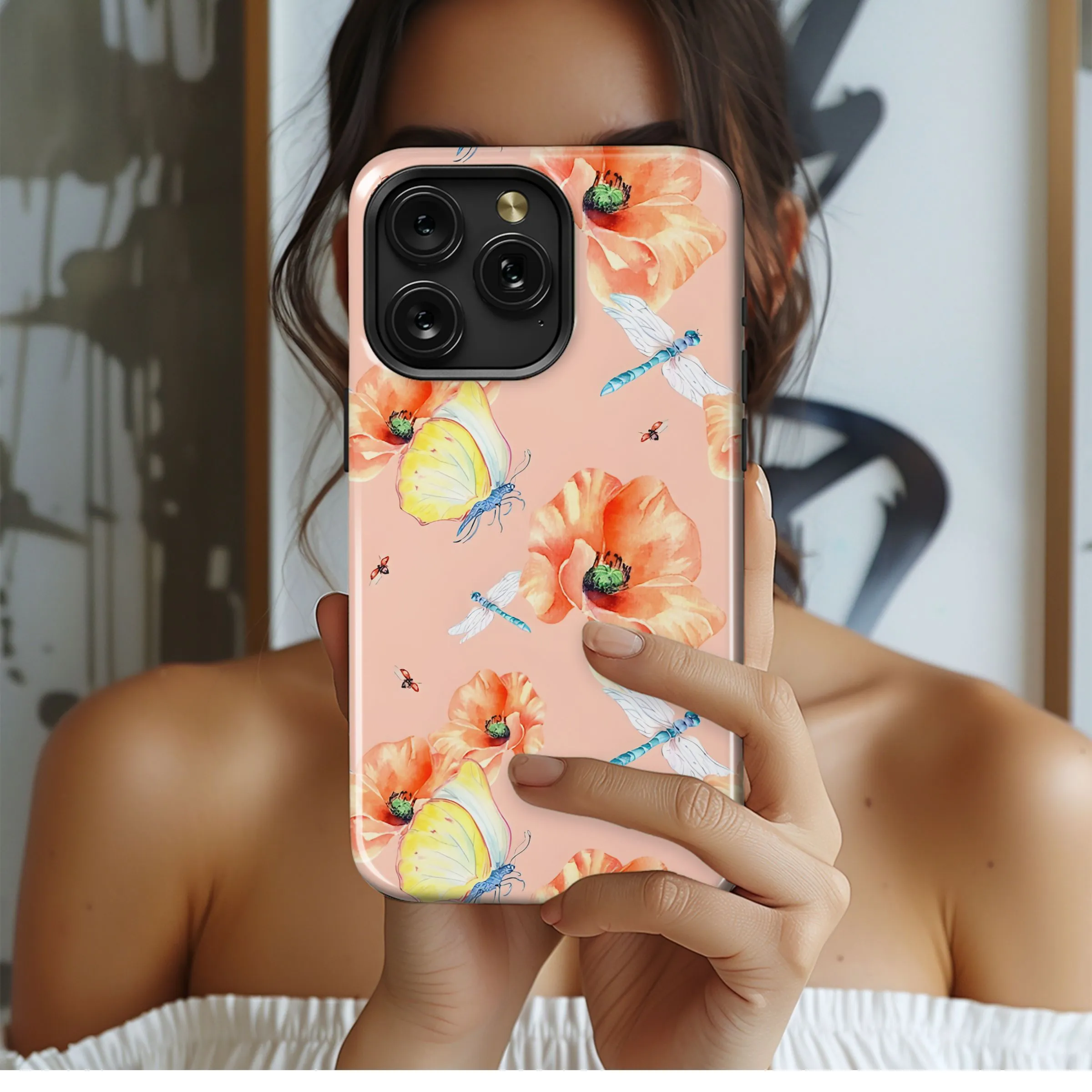 Watercolor Floral Butterfly Dragonfly Pattern Phone Case iPhone Samsung Cover Pixel 5296