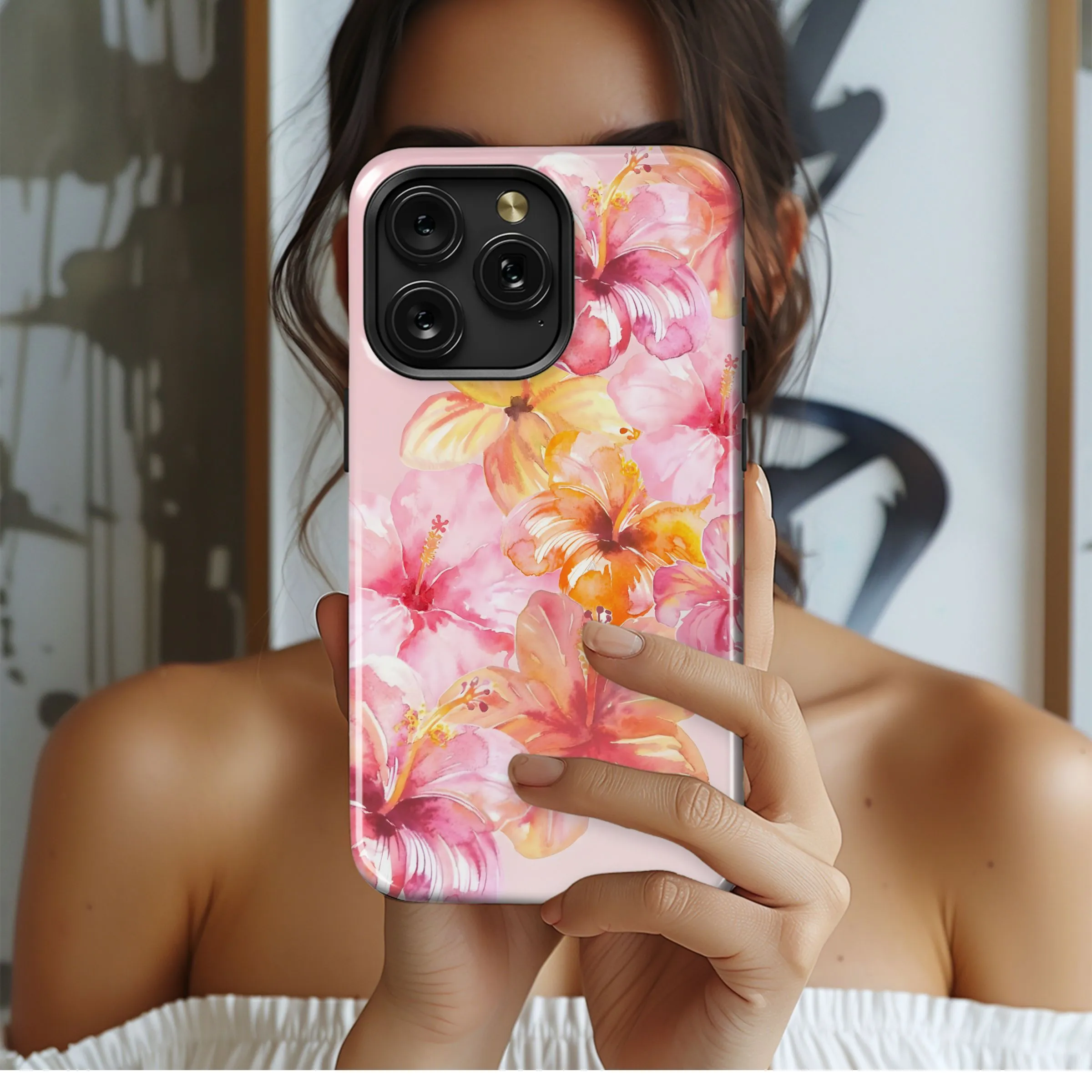 Watercolor Hibiscus Blooms
 Phone Case iPhone Samsung Cover Pixel 5486