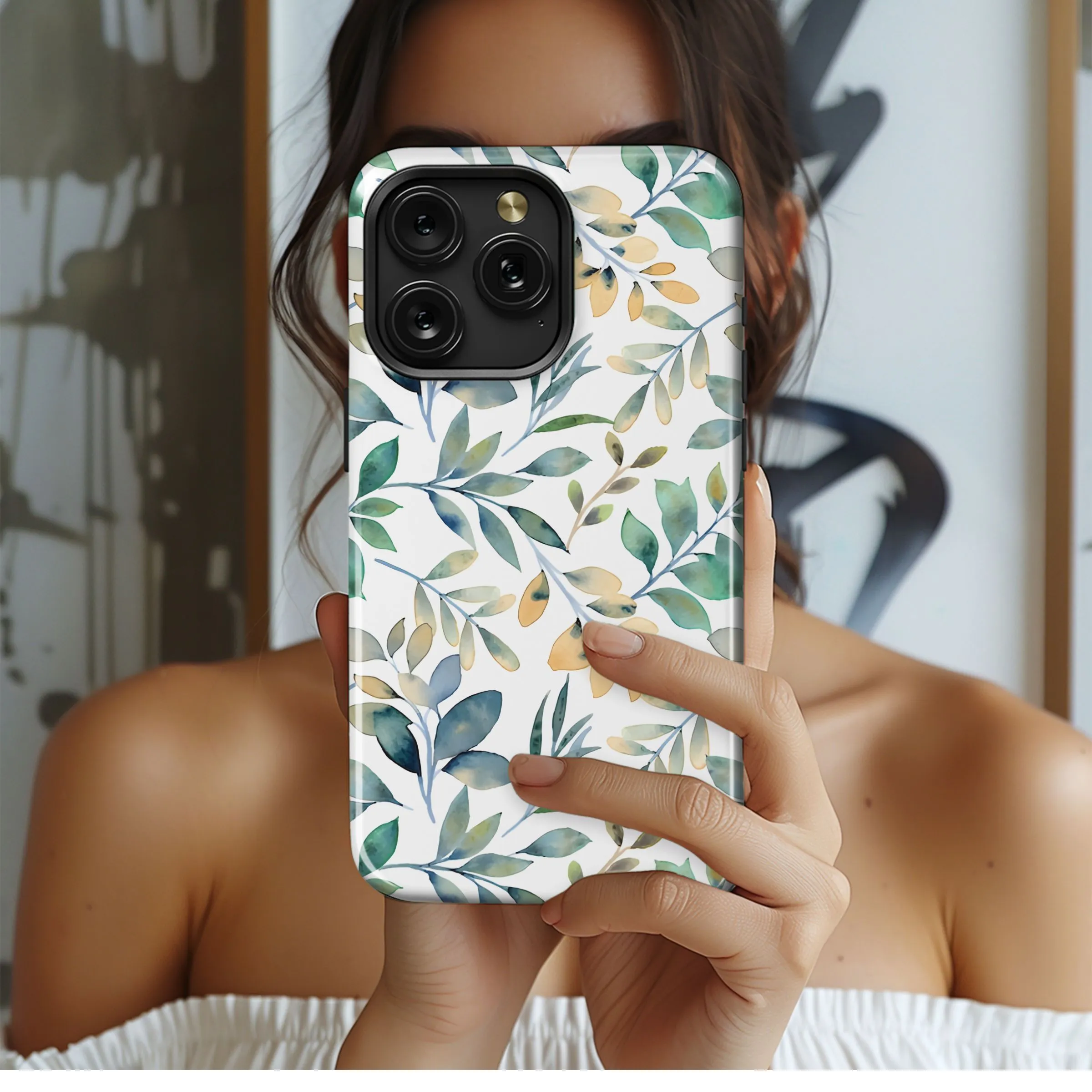 Watercolor Leaves Pattern Phone Case iPhone Samsung Cover Pixel 5118