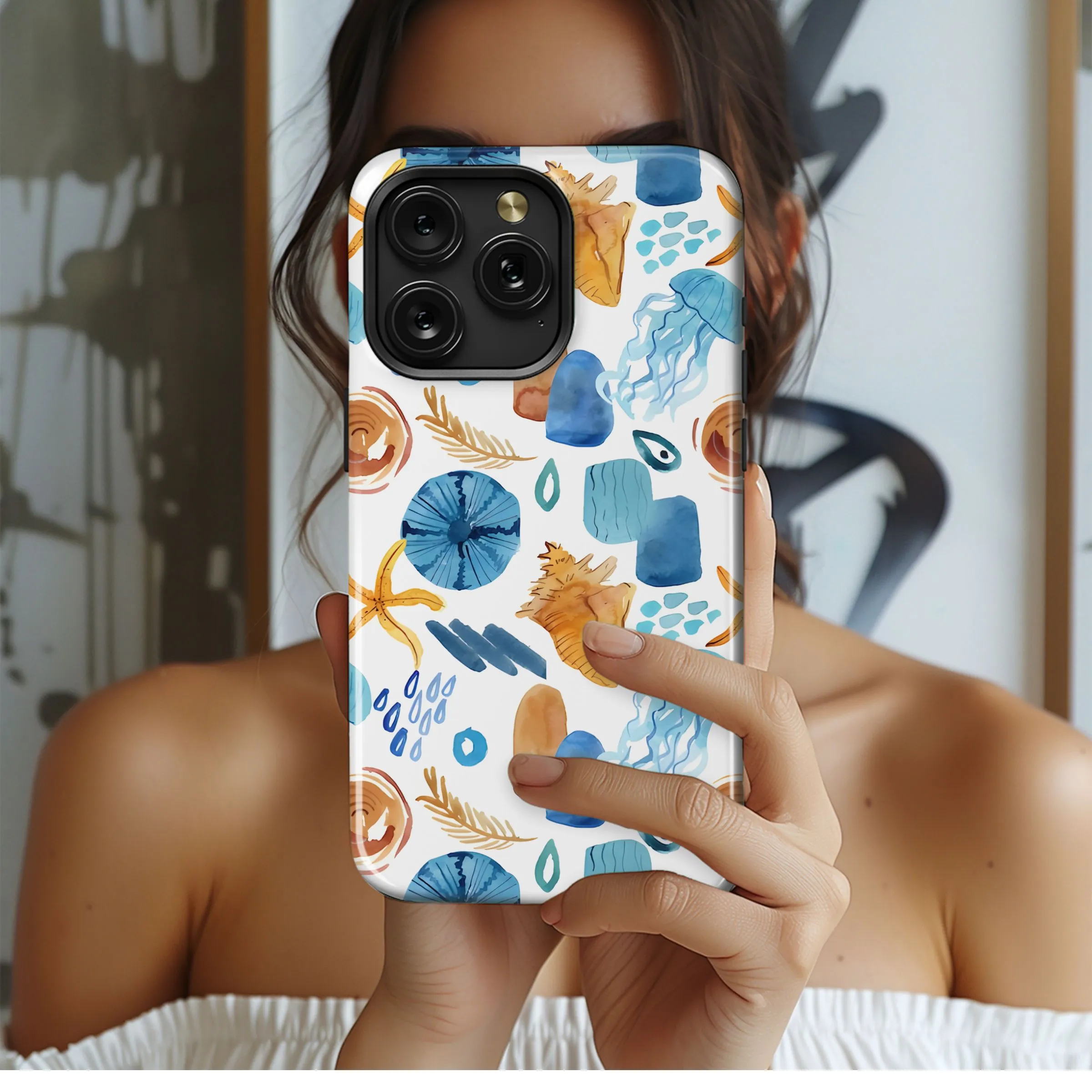Watercolor Ocean Treasures Pattern Phone Case iPhone Samsung Cover Pixel 5182