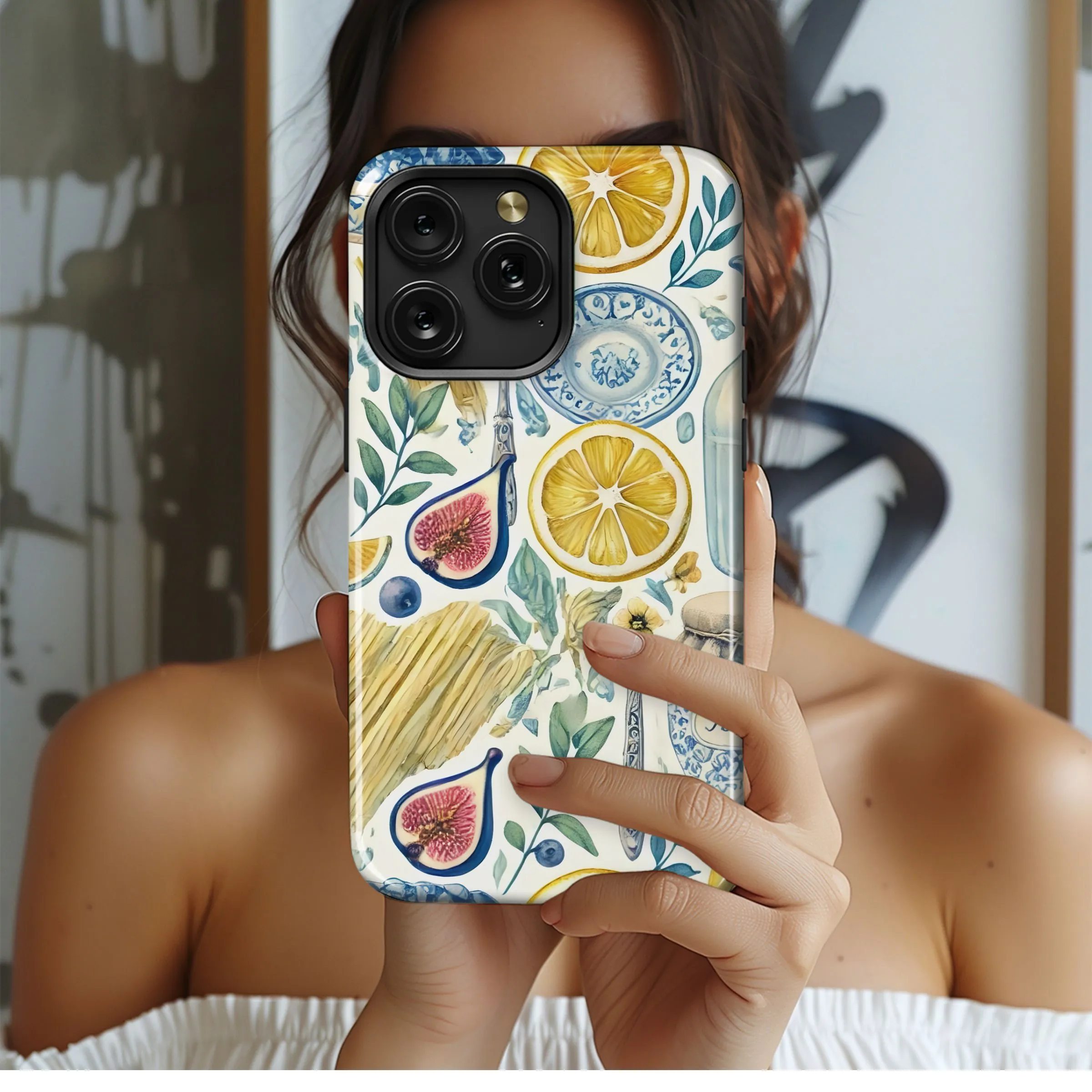 Watercolor Pattern Italian Lemons Figs Phone Case iPhone Samsung Cover Pixel 5329