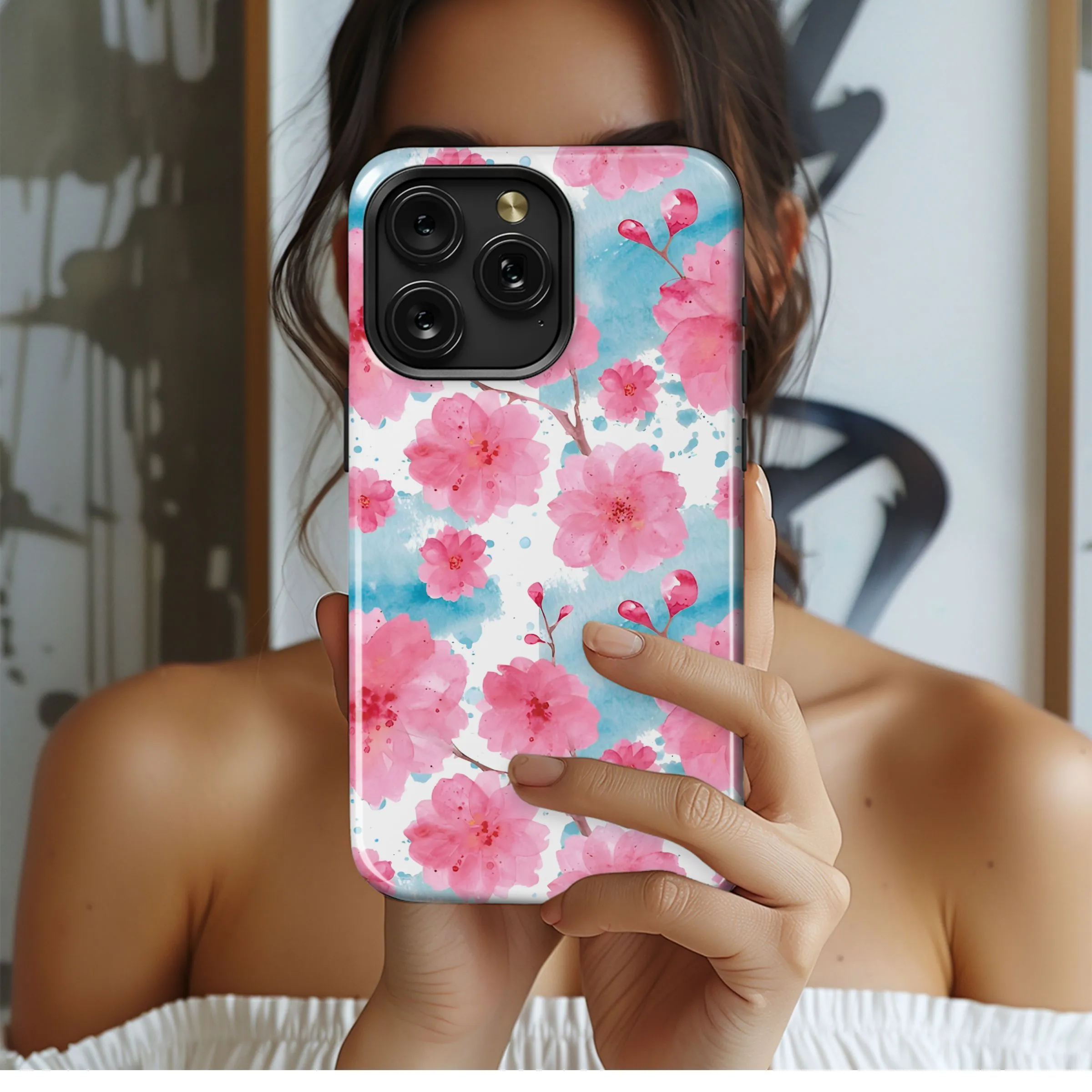 Watercolor Pink Cherry Blossom Bloom Phone Case iPhone Samsung Cover Pixel 5284