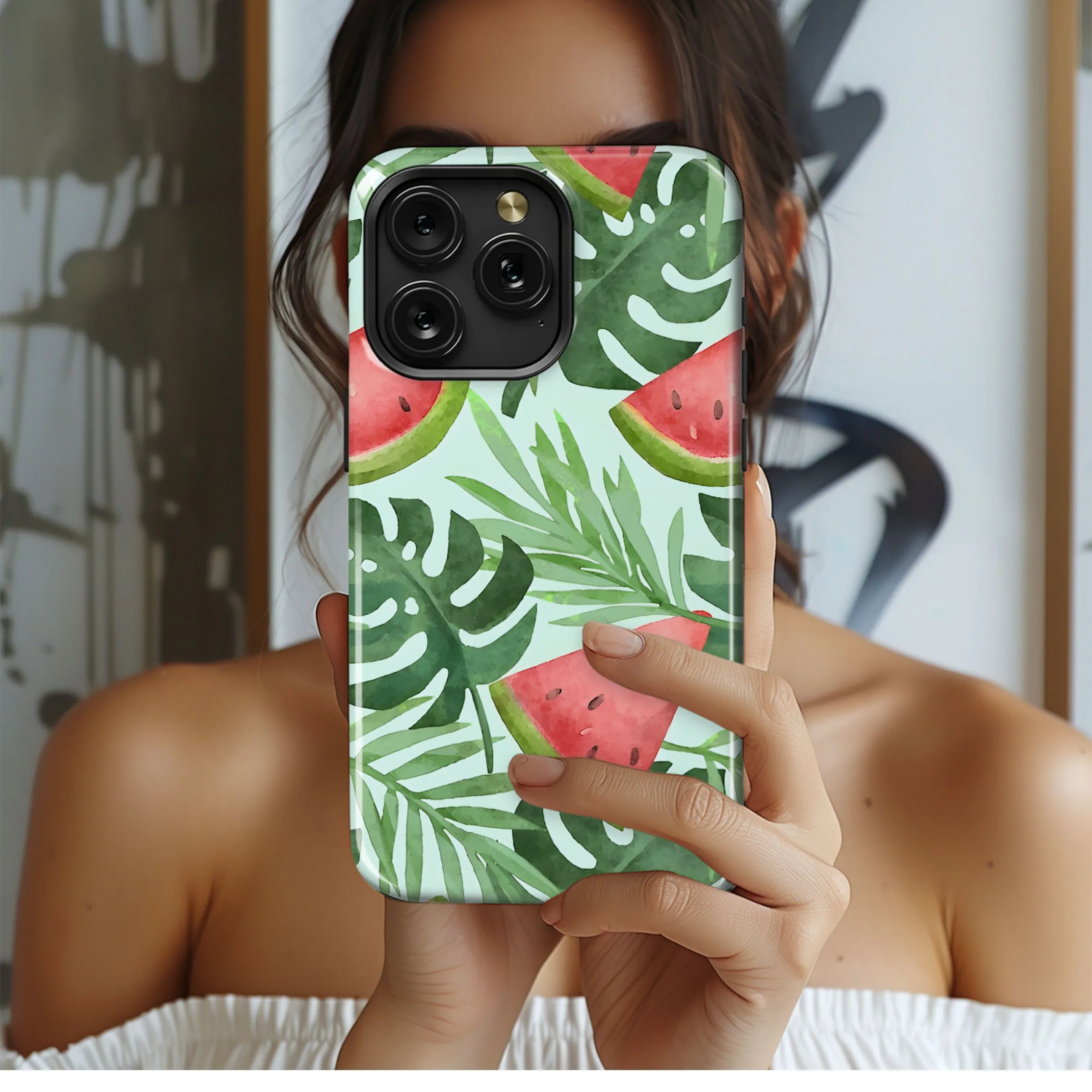 Watercolor Summer Tropical Watermelon Pattern Phone Case iPhone Samsung Cover Pixel 5312