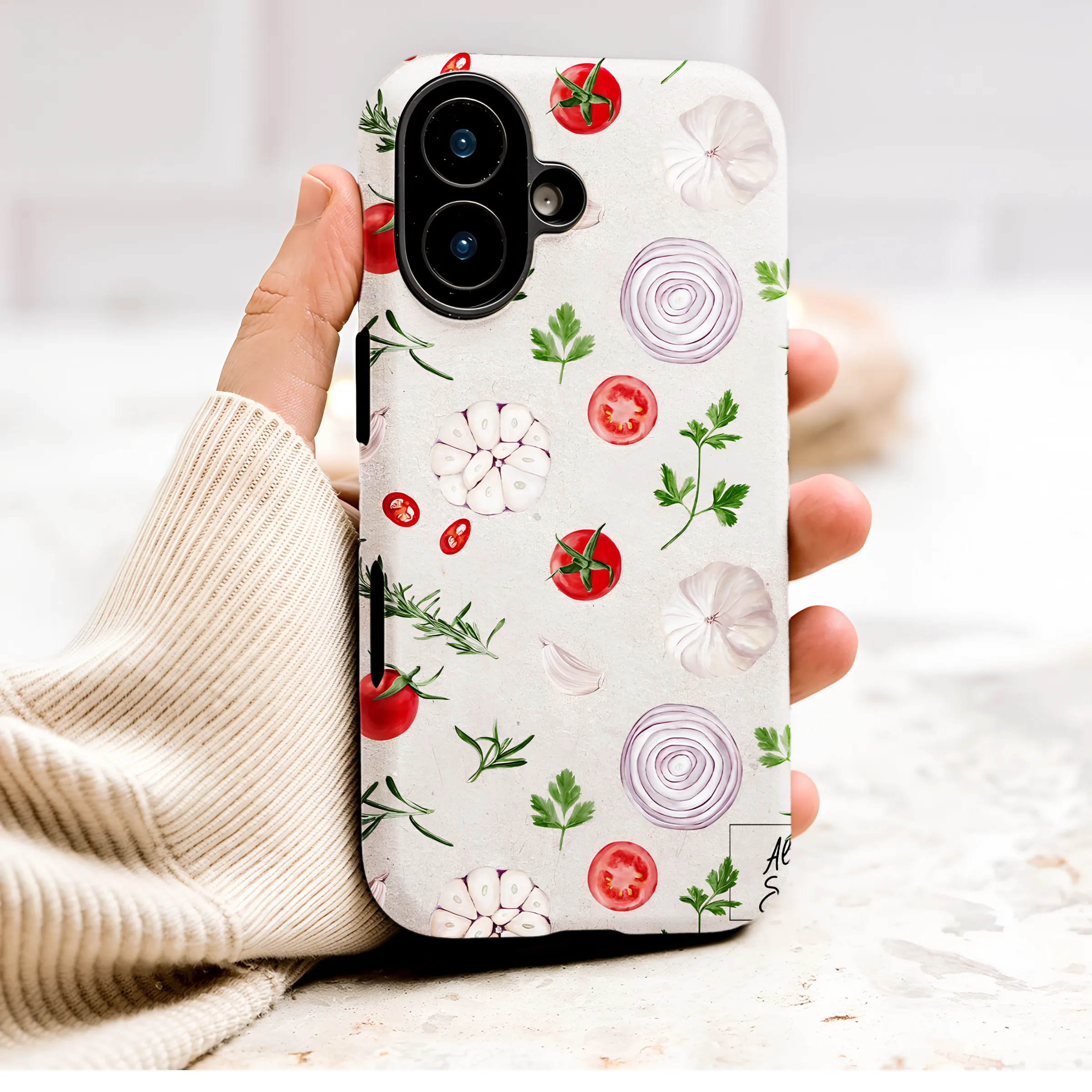 Watercolor Vegetable Herb Pattern Italian Kitchen Art Phone Case Cover for iPhone 17 Pro Max 16 15 13 Samsung S25 S24 Pixel 9310 - Image 1