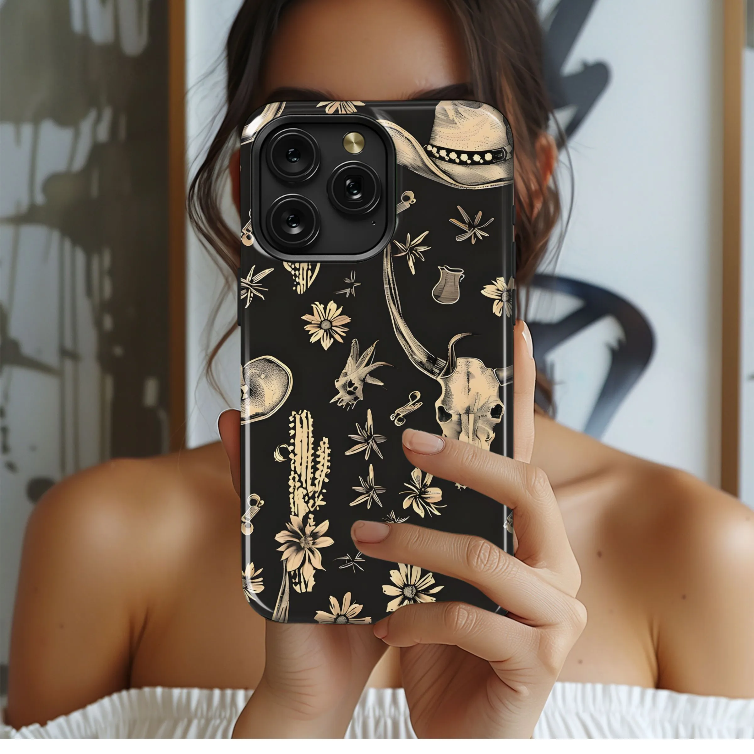 Western Desert Skull Art Phone Case iPhone Samsung Cover Pixel 5136