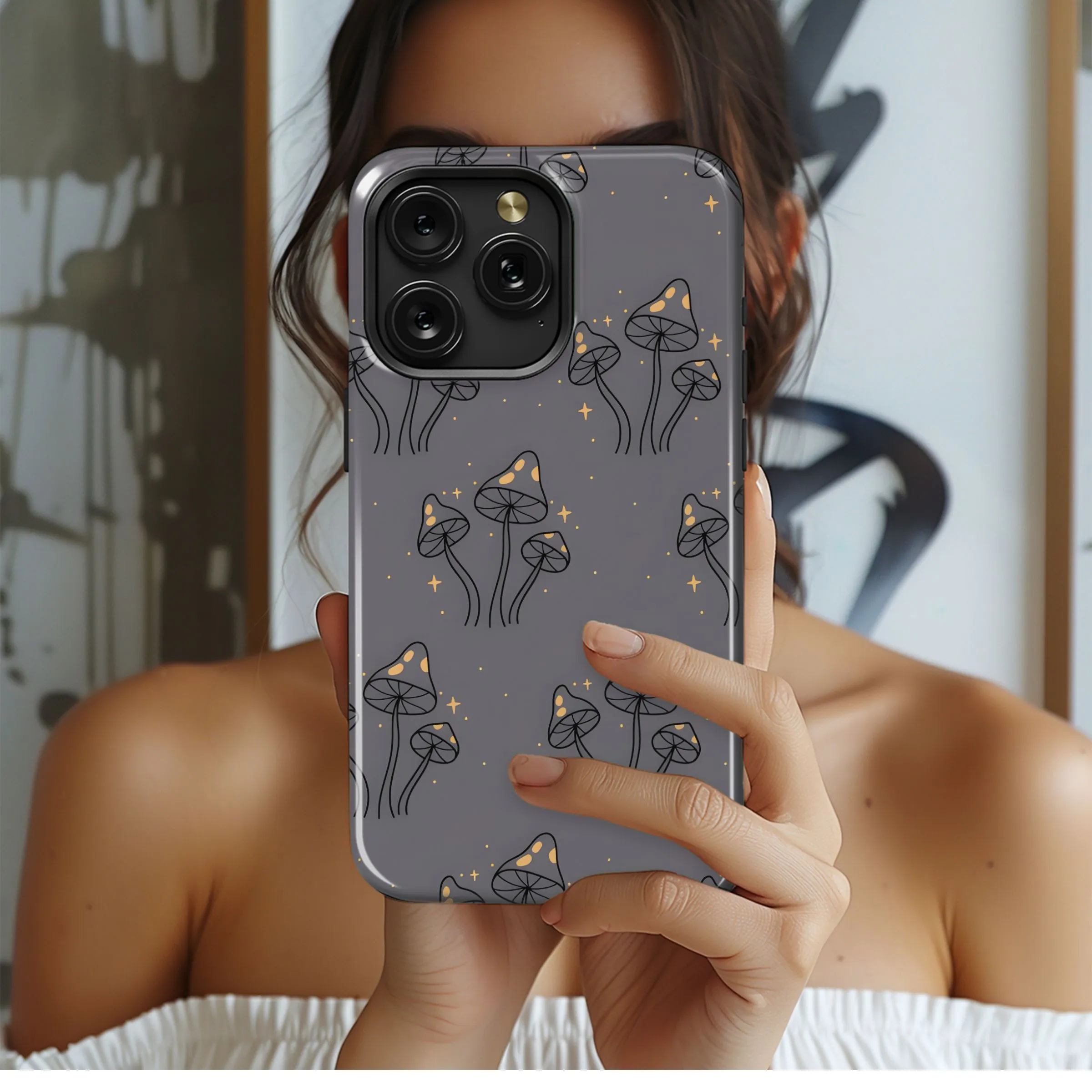 Whimsical Starry Mushroom Print Phone Case iPhone Samsung Cover Pixel 5305