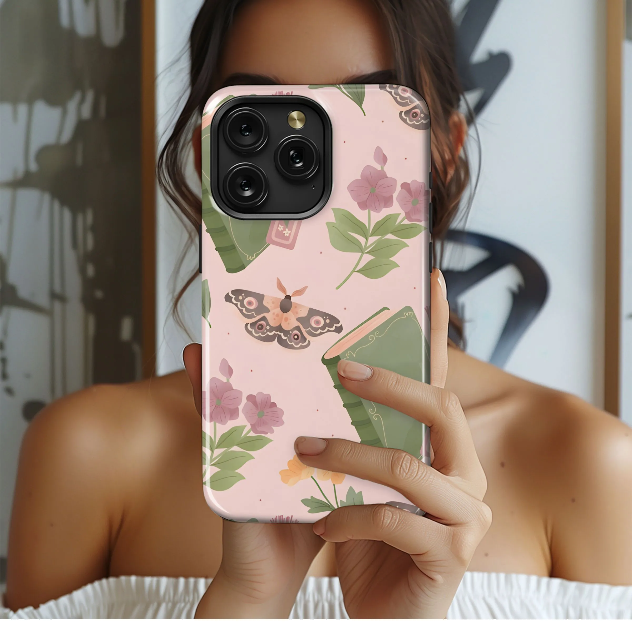 Whispering Books Moth Floral Pattern Phone Case iPhone Samsung Cover Pixel 5415