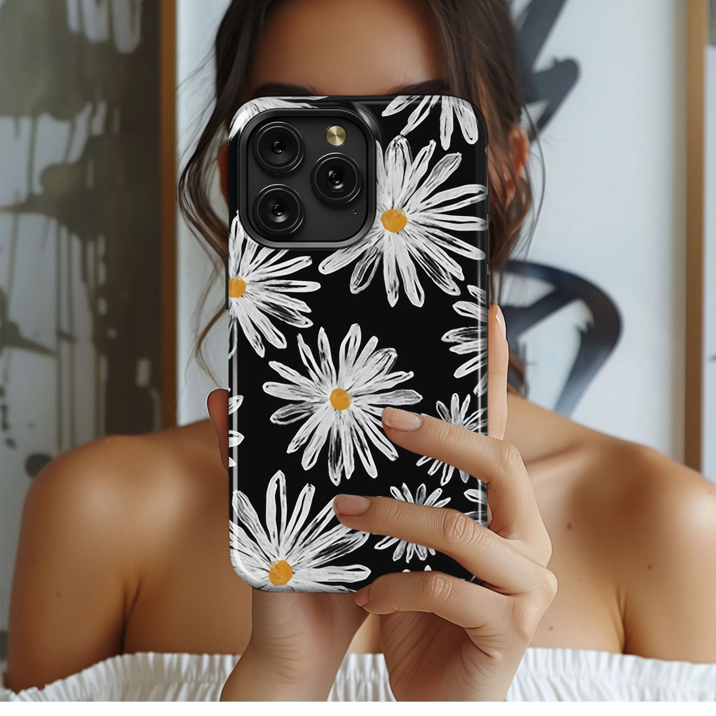 White Daisy Floral Print Phone Case iPhone Samsung Cover Pixel 5367